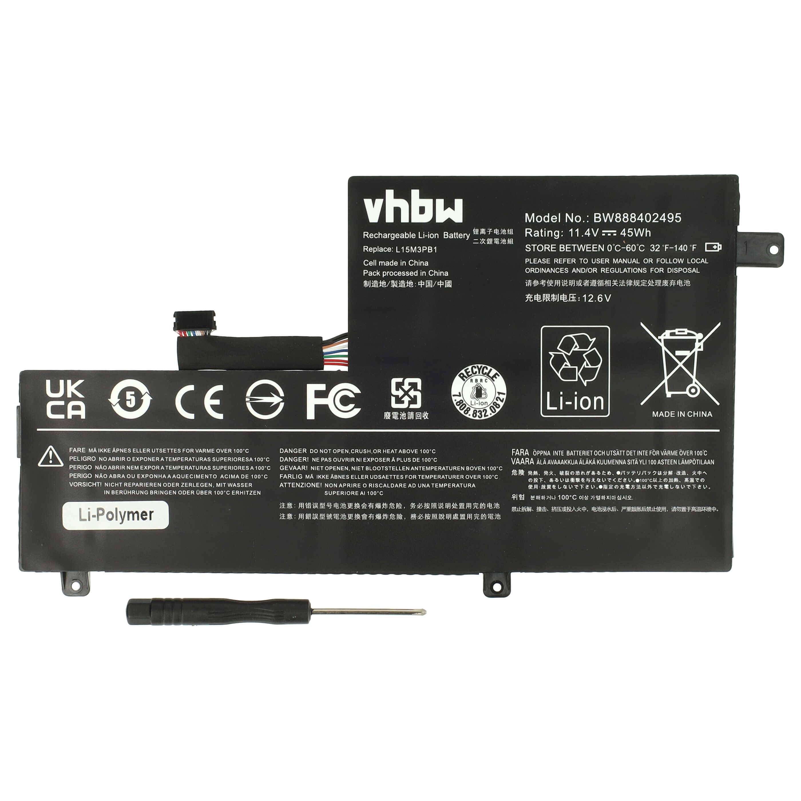vhbw Akku Ersatz für Lenovo 5B10W67247, 5B10K88049, 5B10K88048, 5B10K88047 für Notebook (3900 mAh, 11,4 V, Li-Polymer)