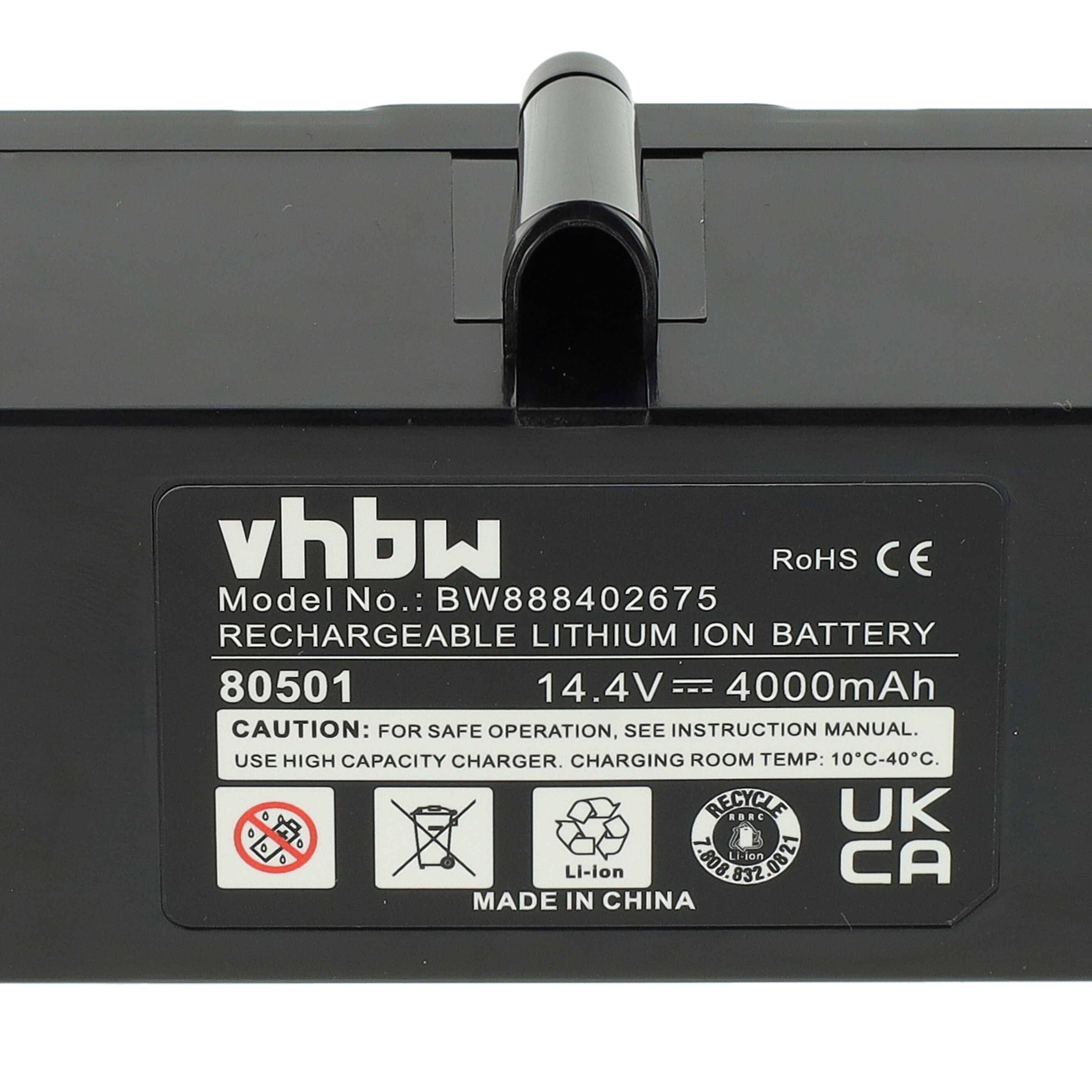 vhbw Akku Ersatz für 80501e, 80601, GD-Roomba-500, 11702, 68939, 80501, 855714, 4419696 für Staubsauger Schwarz (4000 mAh, 14,4 V, Li-Ion)
