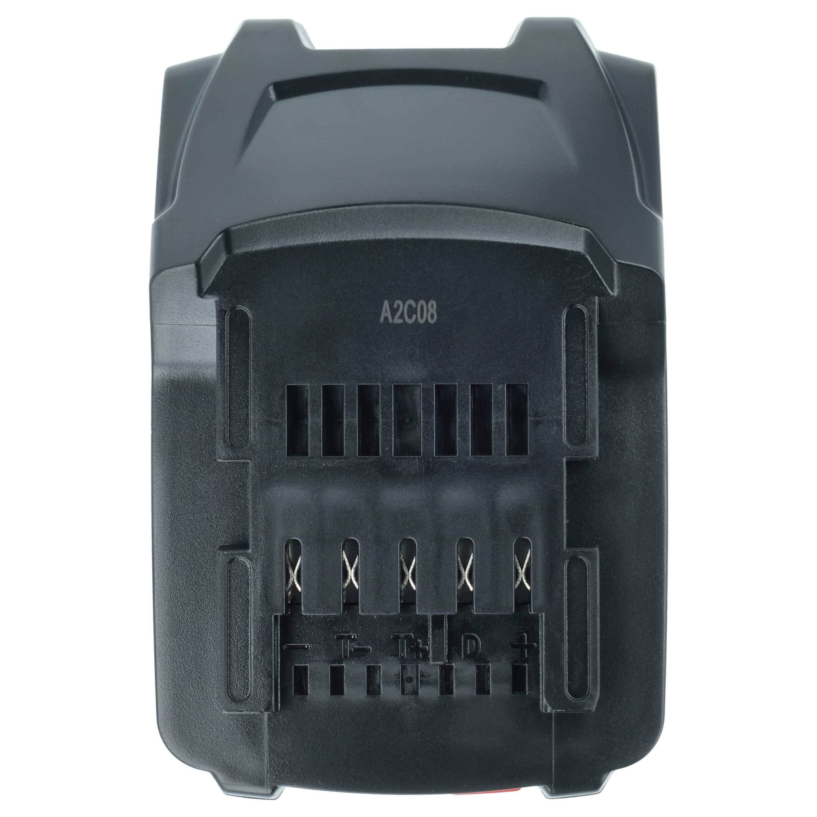 Das Bild zeigt die Rückansicht eines schwarzen elektrischen Geräts, höchstwahrscheinlich ein Ladegerät oder Adapter, mit mehreren Anschlüssen und einem sichtbaren Code 'A2C08'.