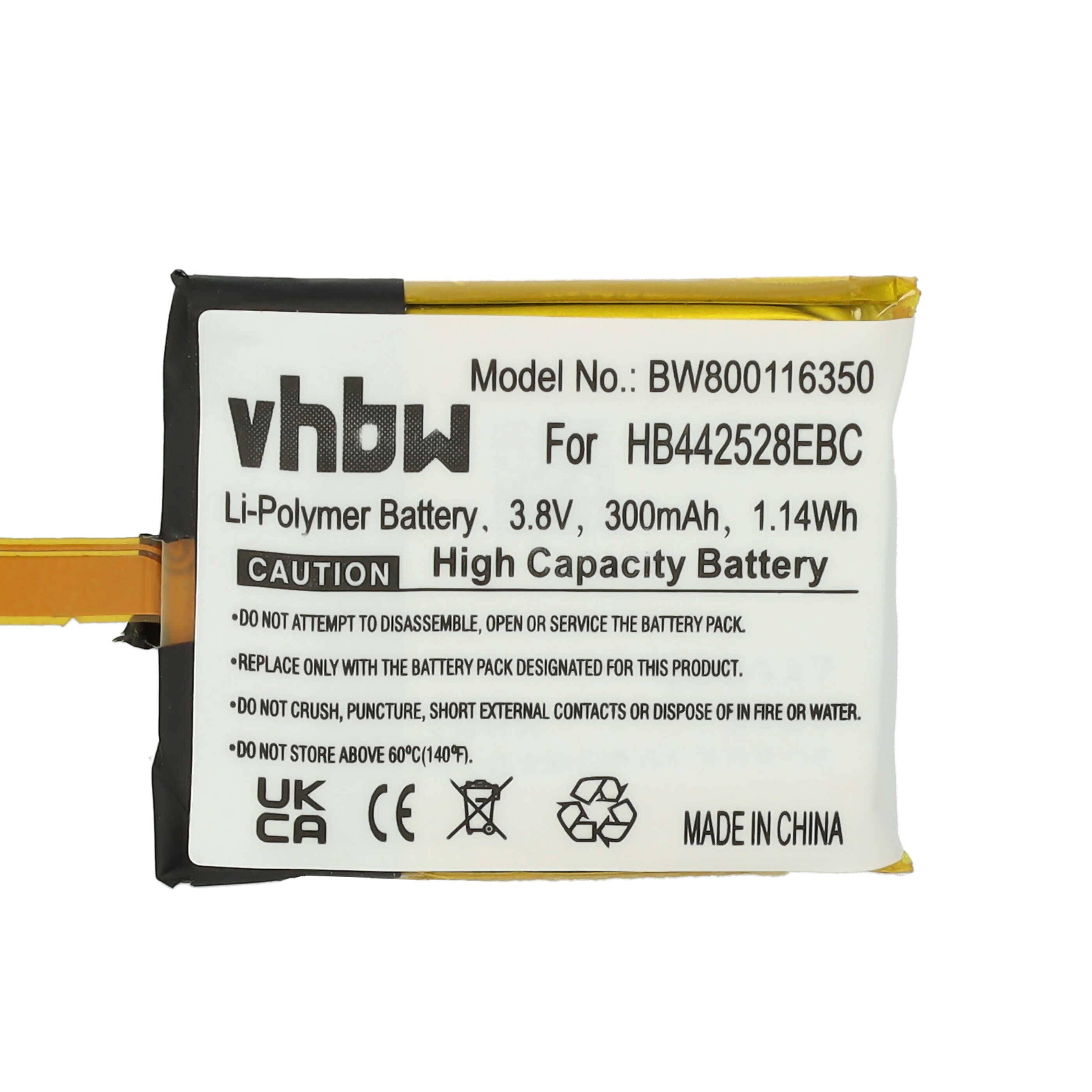 Eine kleine rechteckige Lithium-Polymer-Batterie mit der Bezeichnung „vhbw