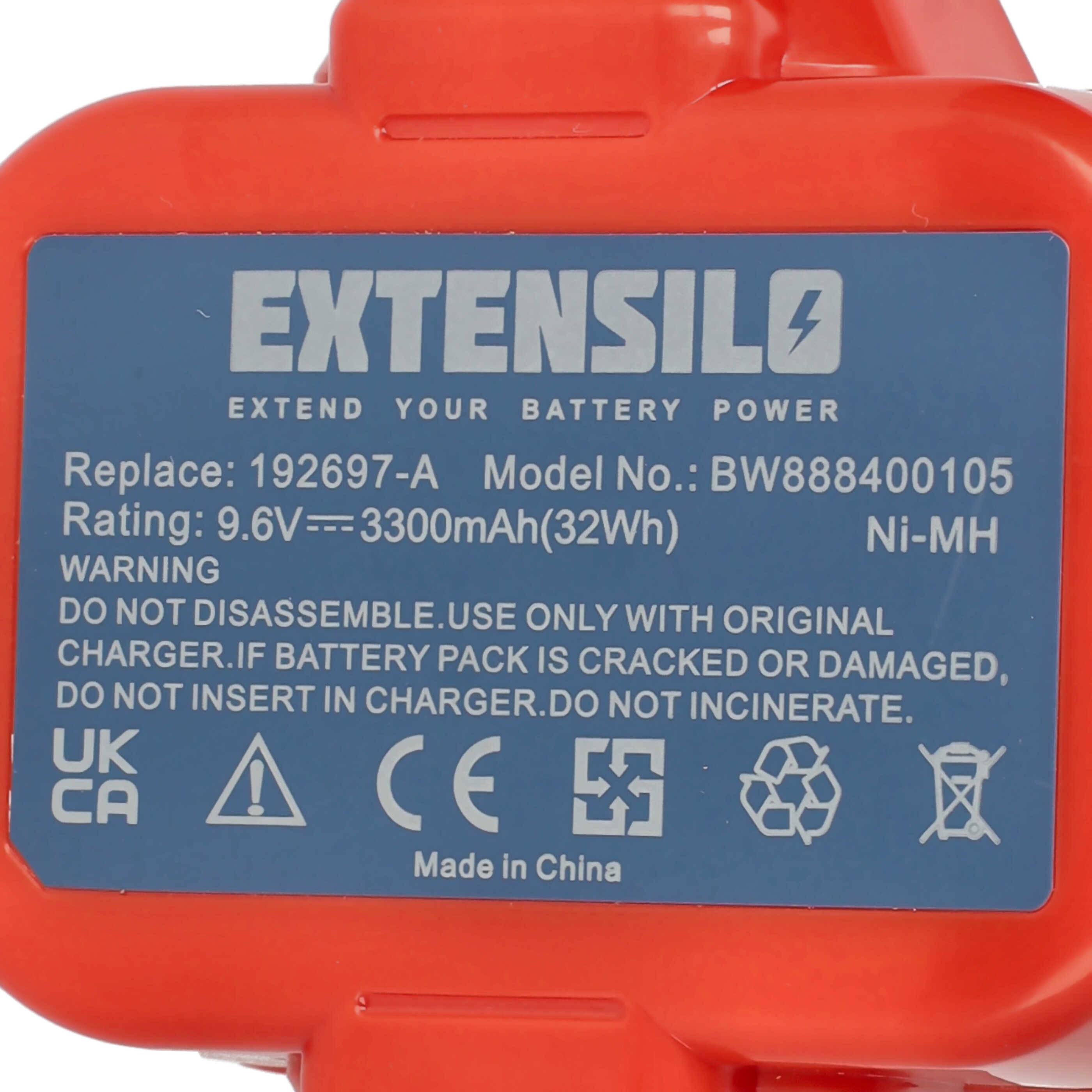 EXTENSILO Akku kompatibel mit Makita 6706DWA, 6791D, 6791DW, 6792DW, 6793D, 6794D, 6796D Elektrowerkzeug (3300 mAh, NiMH, 9,6 V)