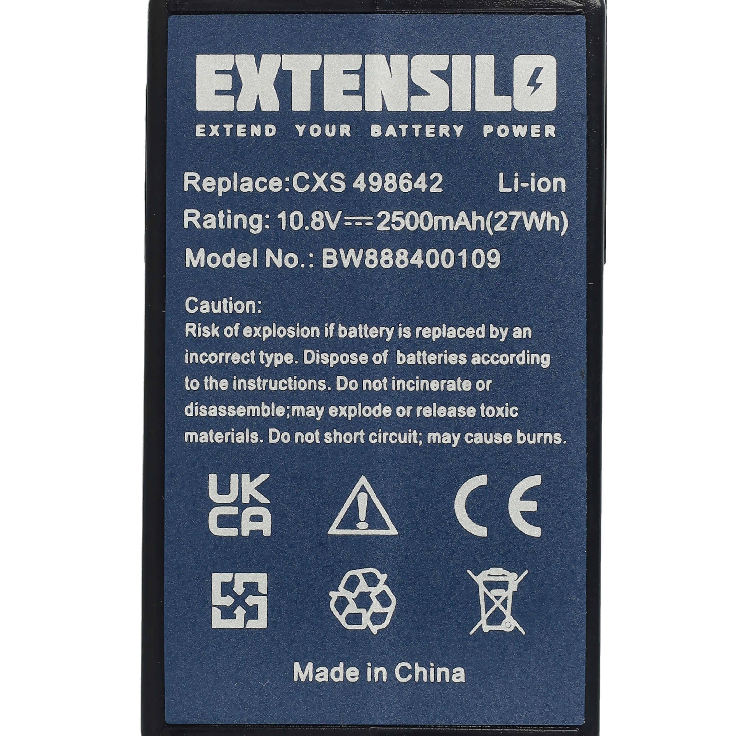 EXTENSILO Akku kompatibel mit Festool CXS 2.6 Li Set, CXS 2.6 Li Plus, CXS 1.5 Li Set, CXS Li Werkzeug (2500 mAh, Li-Ion, 10,8 V)