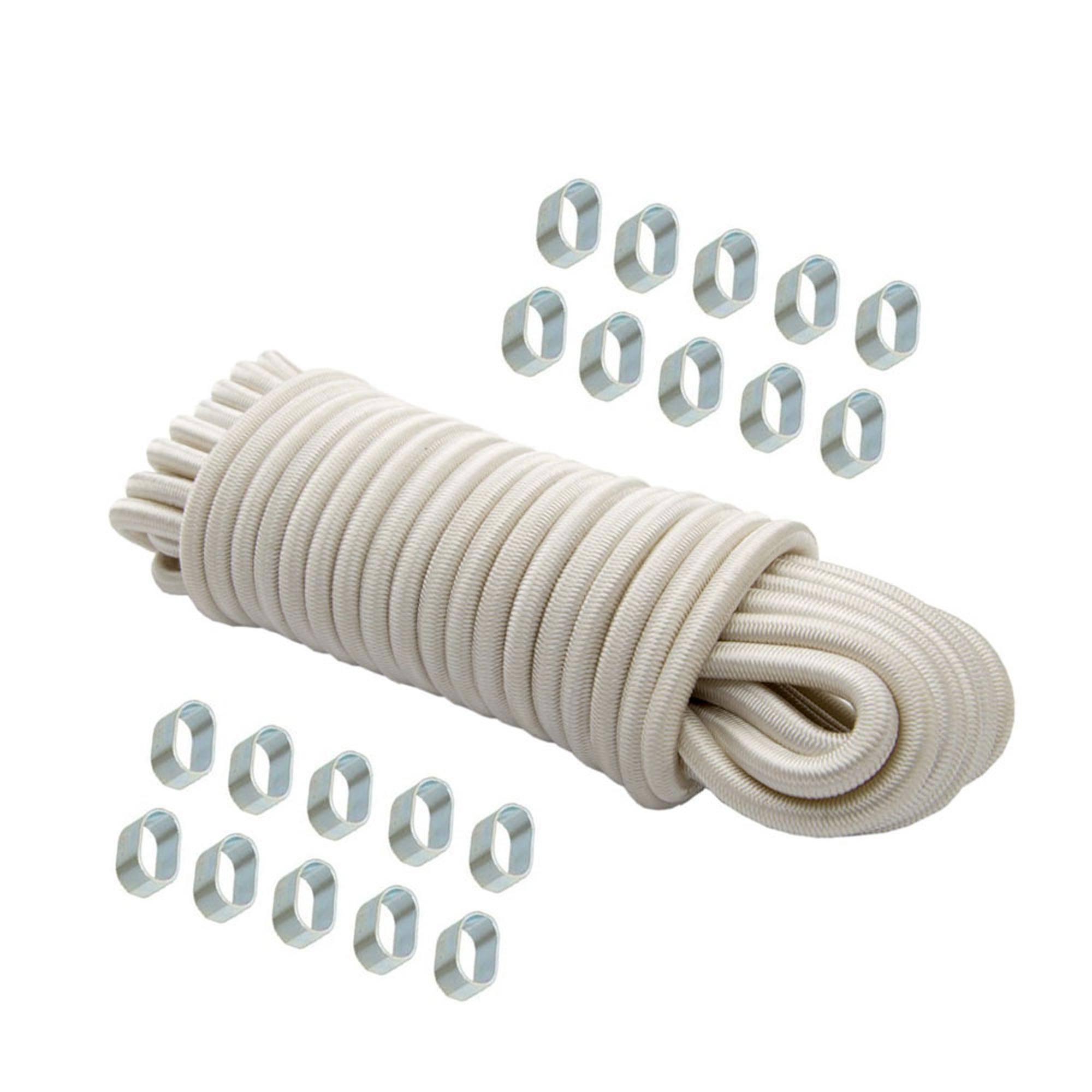 Dreamprint Expanderseil 10 m Weiß 6 mm Gummiseil Gummischnur Spannseil Planenseil Gummileine elastisches Seil mit 20x Würgeklemmen