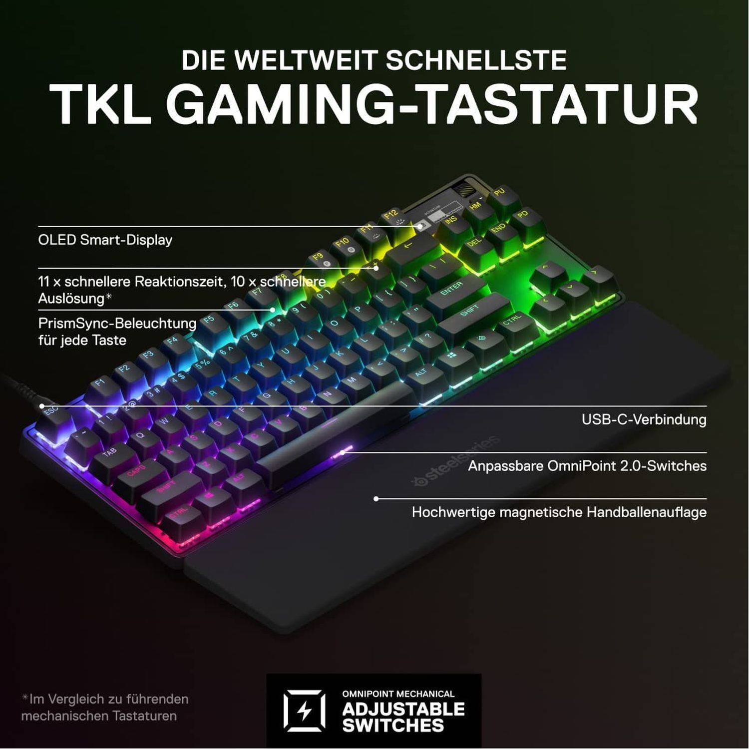 SteelSeries Apex Pro TKL (2023) - Mechanische Gaming-Tastatur – E-Sports TKL-Formfaktor – RGB – Englisch (QWERTY) Layout
