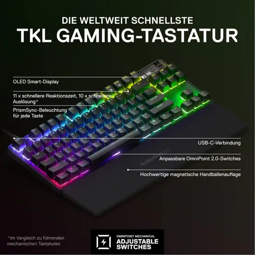 SteelSeries Apex Pro TKL (2023) - Mechanische Gaming-Tastatur – E-Sports TKL-Formfaktor – RGB – Englisch (QWERTY) Layout SteelSeries Apex Pro TKL (2023) - Mechanische Gaming-Tastatur – E-Sports TKL-Formfaktor – RGB – Englisch (QWERTY) Layout