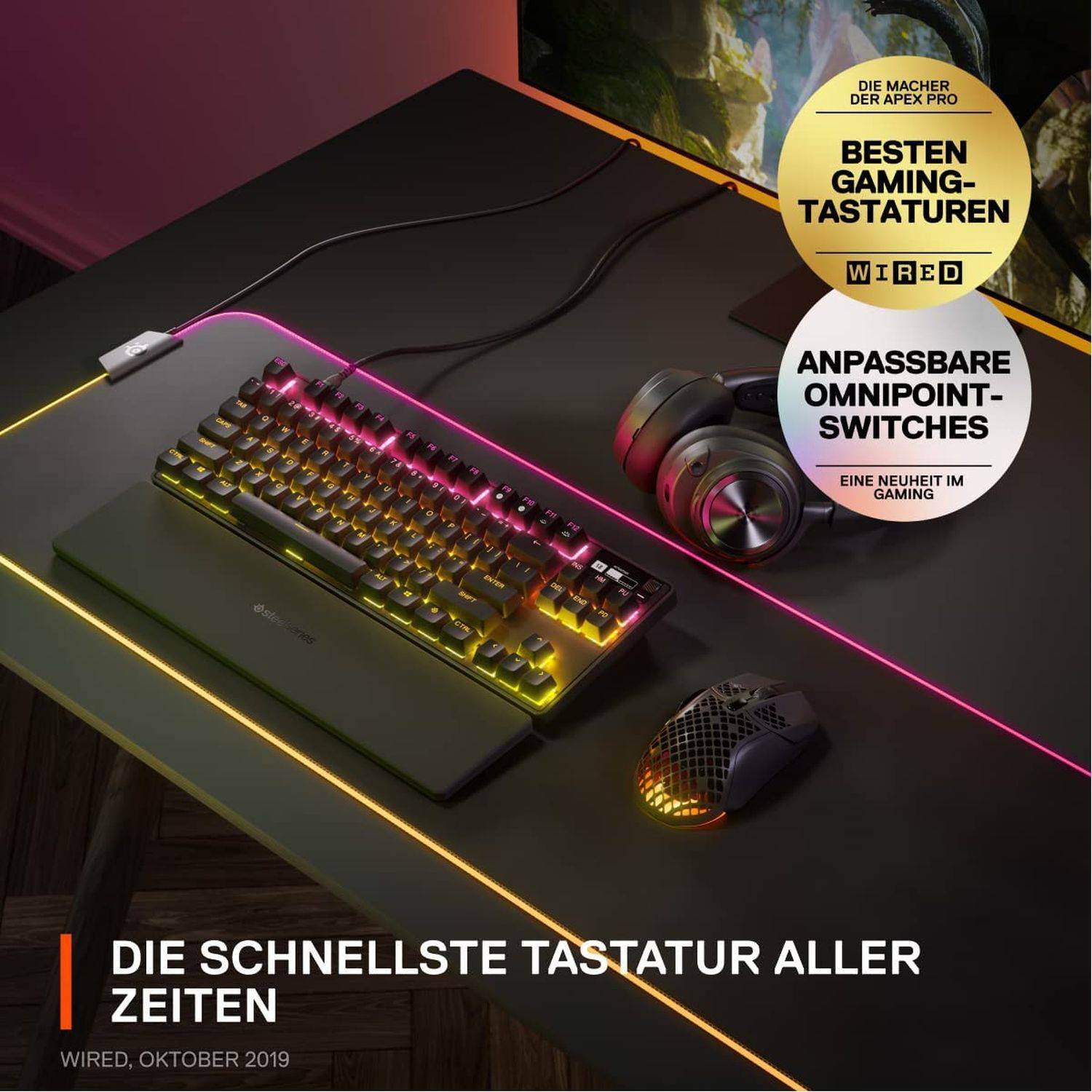 SteelSeries Apex Pro TKL (2023) - Mechanische Gaming-Tastatur – E-Sports TKL-Formfaktor – RGB – Englisch (QWERTY) Layout