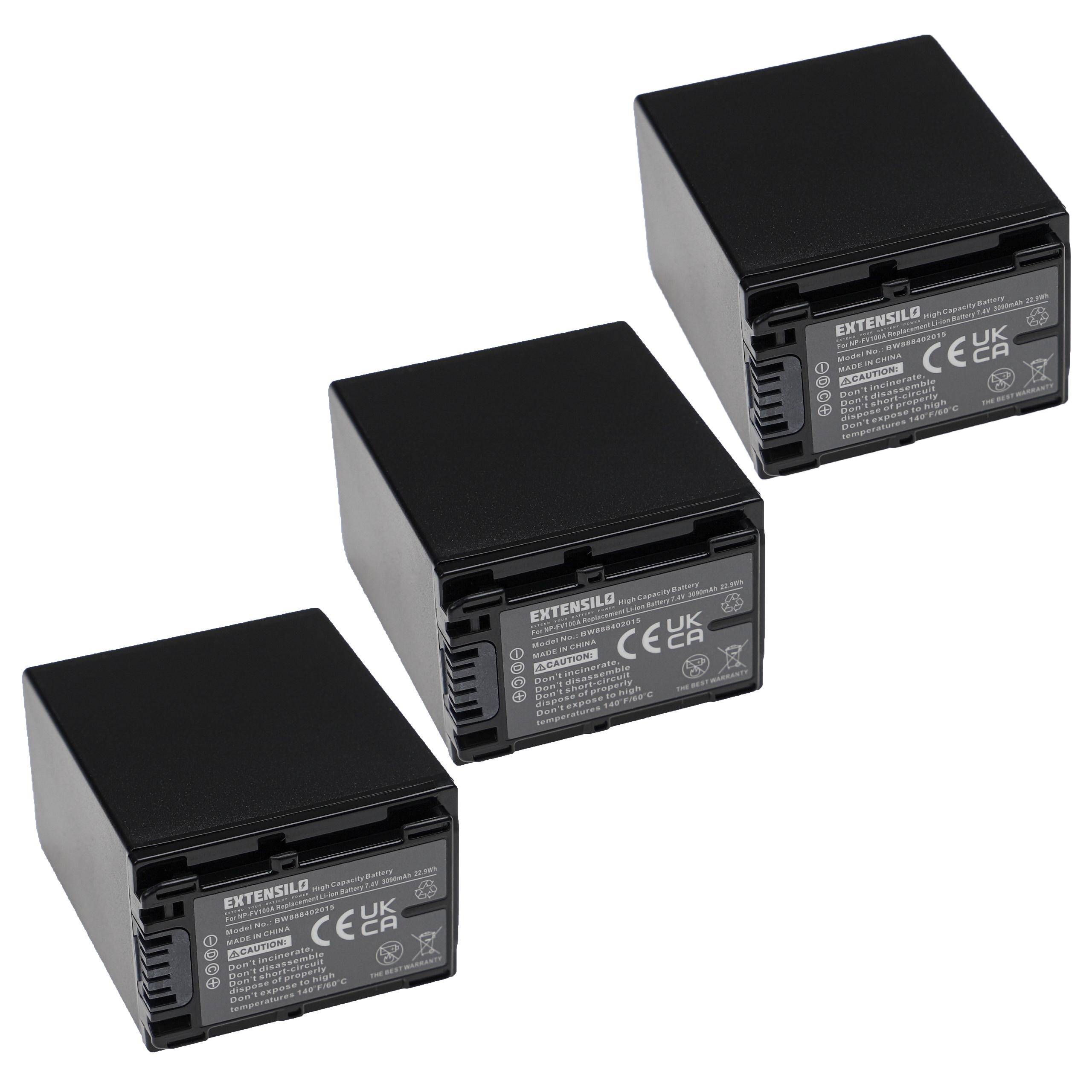 EXTENSILO 3x Akku kompatibel mit Sony HDR-PJ810E, HDR-PJ740, HDR-TD10, HDR-PJ740VE, HDR-PJ780VE Kamera (3090 mAh, 7,4 V, Li-Ion)