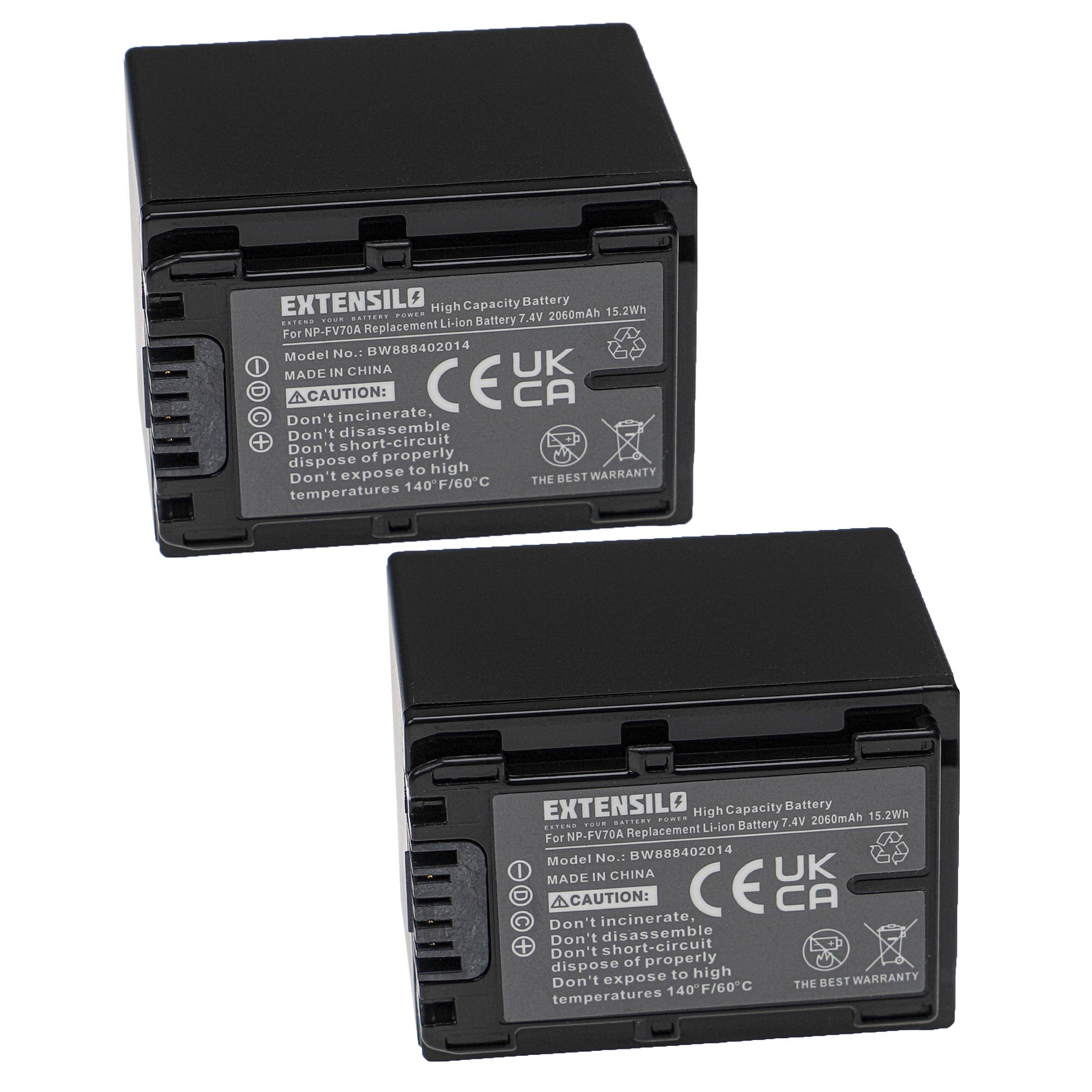 EXTENSILO 2x Akku kompatibel mit Sony FDR-AX53E, FDR-AX700E, FDR-AX700, FDR-AX60, FDR-AXP33, HDR-CX100E Kamera (2060 mAh, 7,4 V, Li-Ion)