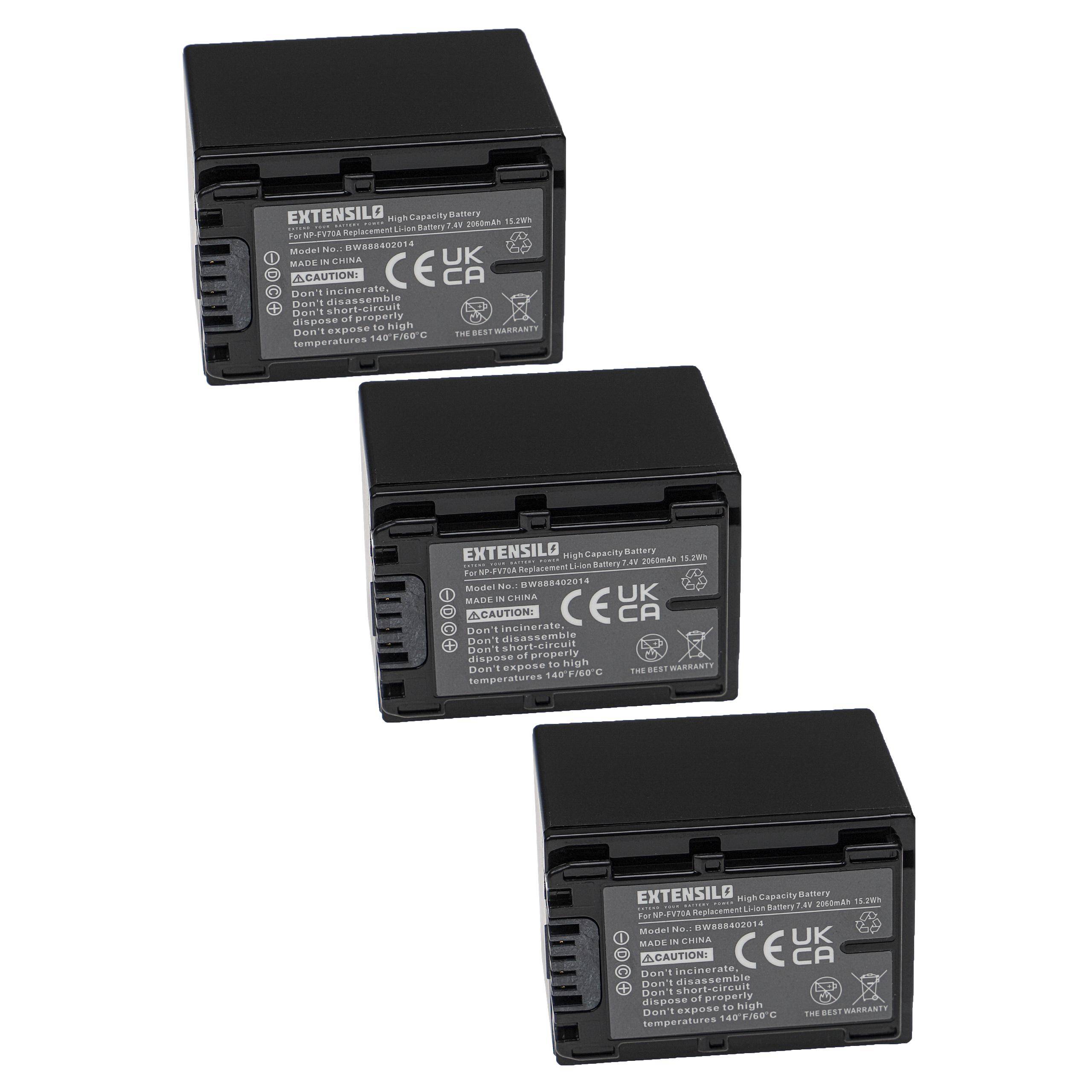 EXTENSILO 3x Akku kompatibel mit Sony HDR-XR500VE, HDR-XR520VE, HDR-XR500E, HDR-XR350VE, HDR-XR520E Kamera (2060 mAh, 7,4 V, Li-Ion)