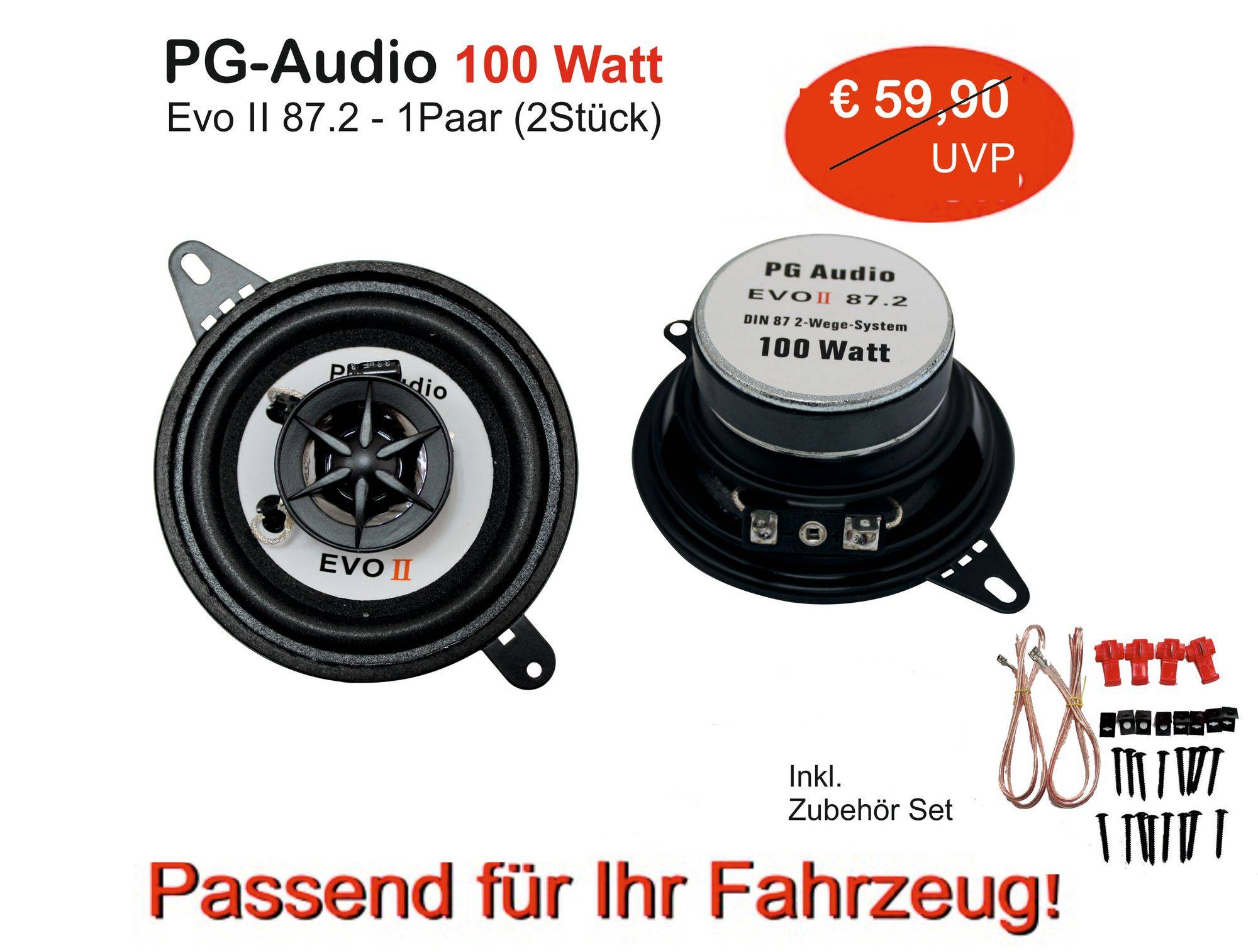PG Audio 87 mm , Koax 8,7 cm Coax Front Auto Lautsprecher Armaturenbrett B Ware