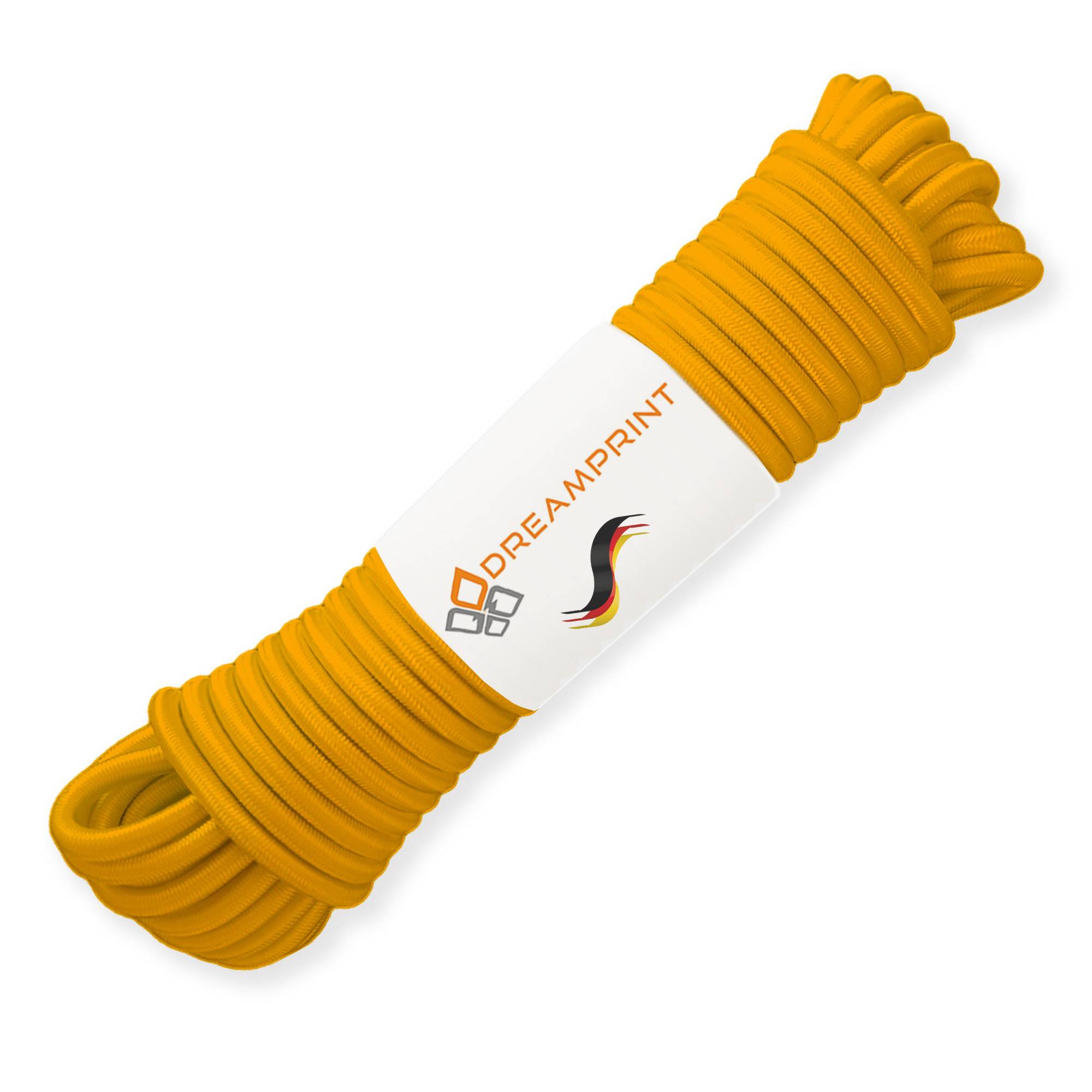 Dreamprint Expanderseil 30m Gelb 6mm Ø – Gummiseil, Planenseil, elastisches Seil für Innen & Außen – Wetterfest & Reißfest – Ideal für Ladu