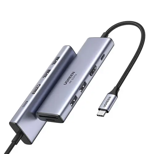 Ugreen Multifunktions-HUB USB Typ C - 2x USB 3.2 Gen 1 / HDMI 4K 60Hz / SD- und TF-Kartenleser / USB Typ C PD 100W grau Ugreen Multifunktions-HUB USB Typ C - 2x USB 3.2 Gen 1 / HDMI 4K 60Hz / SD- und TF-Kartenleser / USB Typ C PD 100W grau
