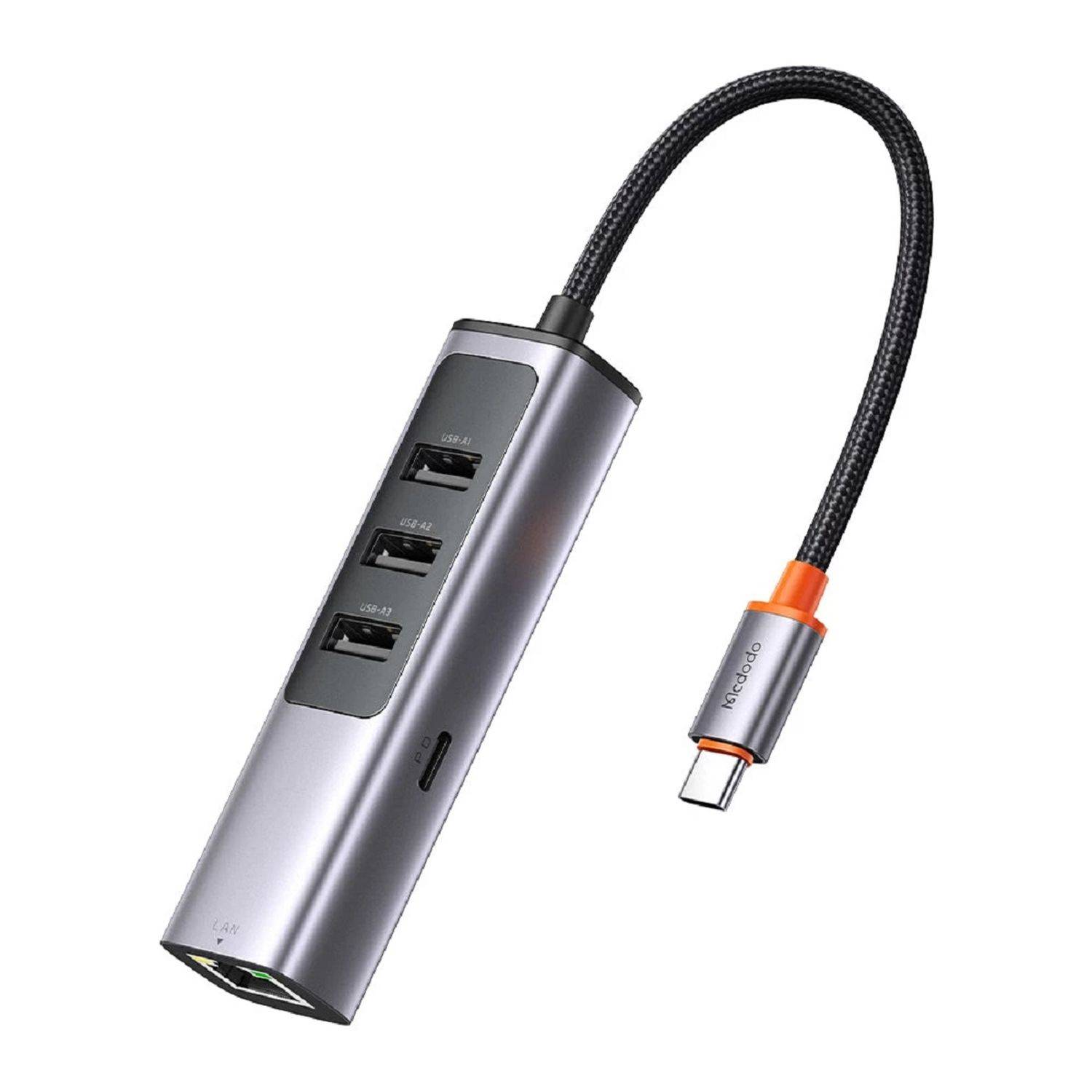 Mcdodo HU-1110 5 in 1 100W PD Type C Port + 3 Port USB Hub + LAN Port USB Hub Dunkelgrau