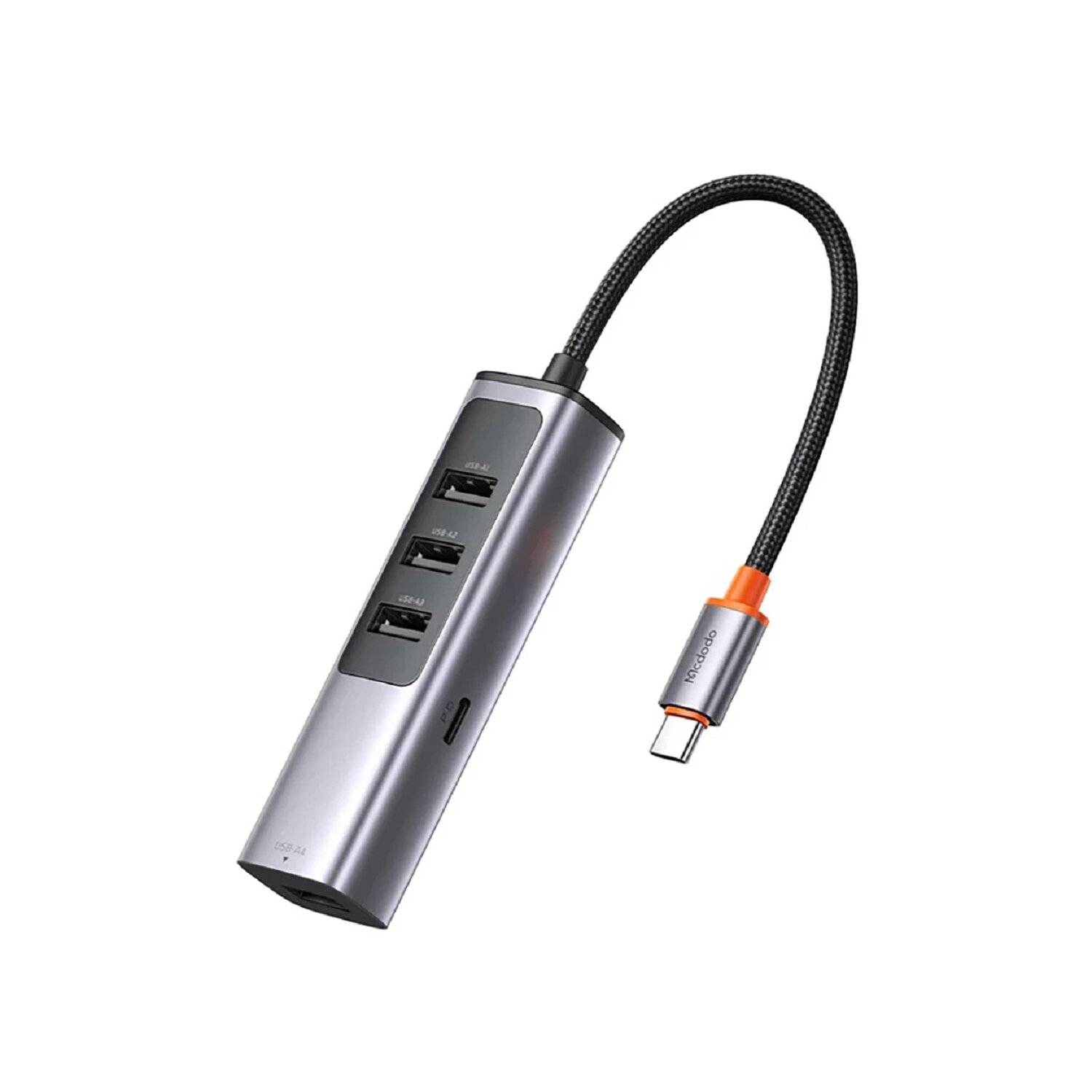 Mcdodo HU-1120 5 in 1 100W PD Type C Port + 4 Port USB 3.0 USB Type C USB Hub Dunkelgrau