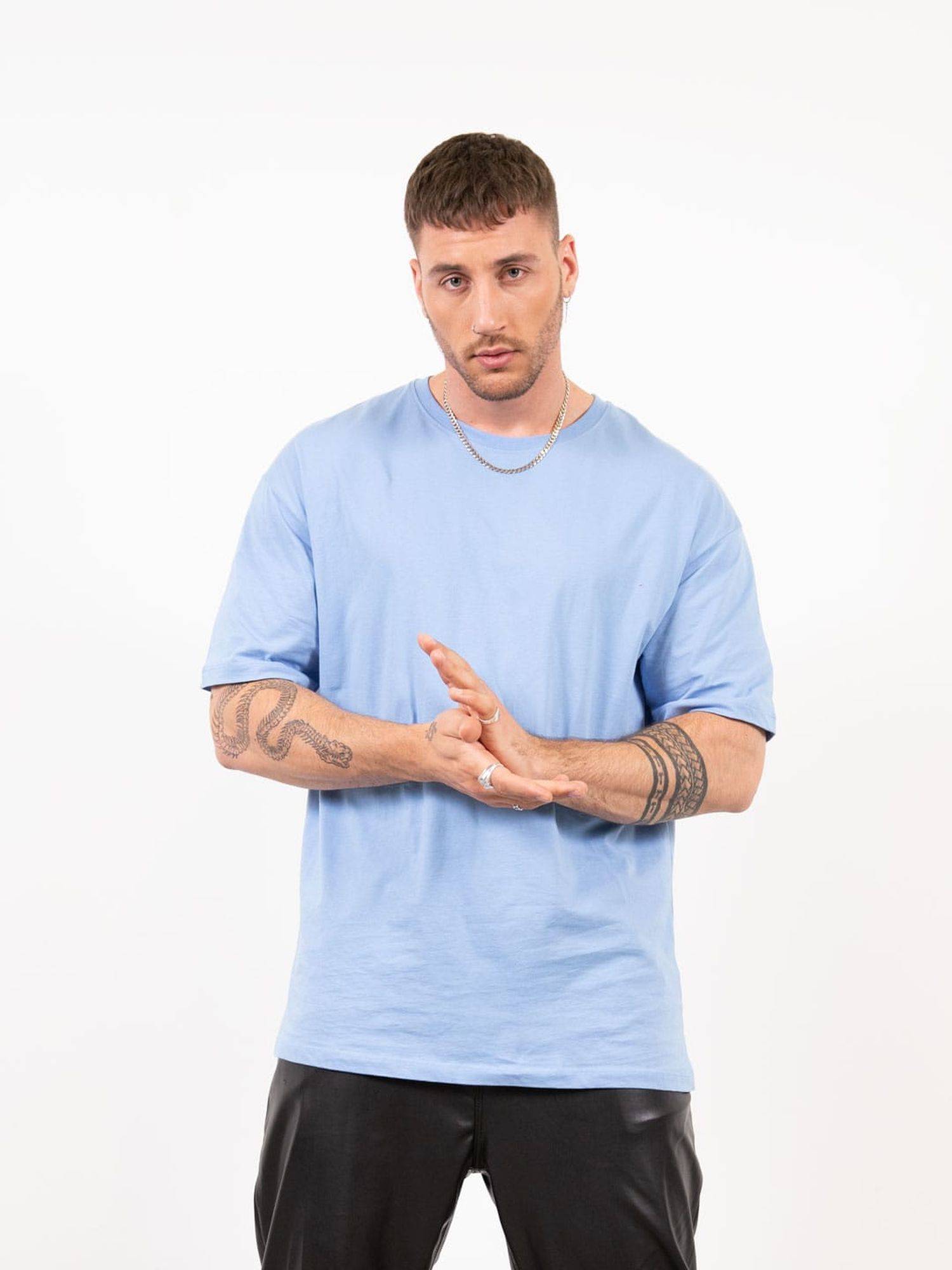 Ossy Homer T-Shirt Oversize Basic 100% Cotton Baumwolle für Herren S Blau