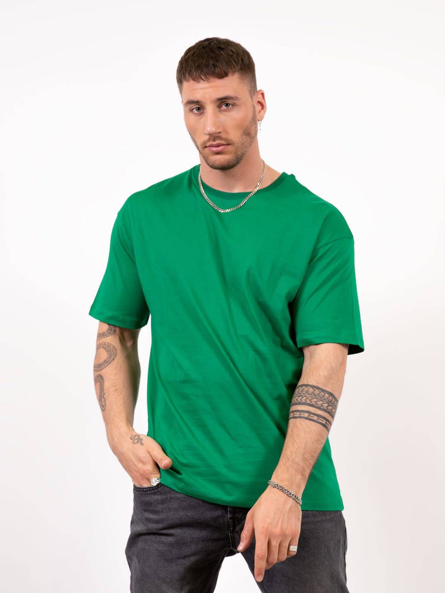 Ossy Homer T-Shirt Oversize Basic 100% Cotton Baumwolle für Herren M Grün