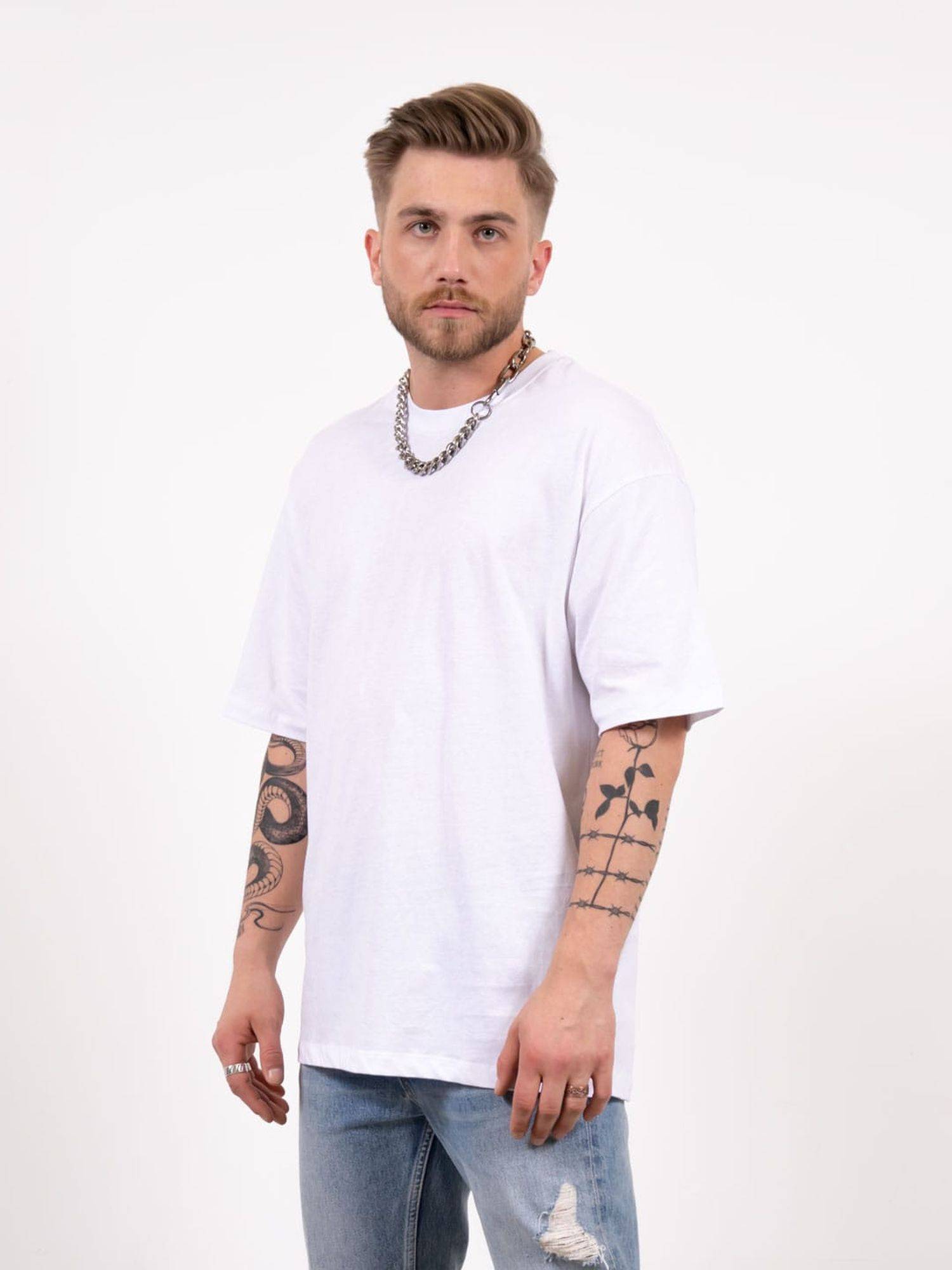 Ossy Homer T-Shirt Oversize Basic 100% Cotton Baumwolle für Herren XL Weiß