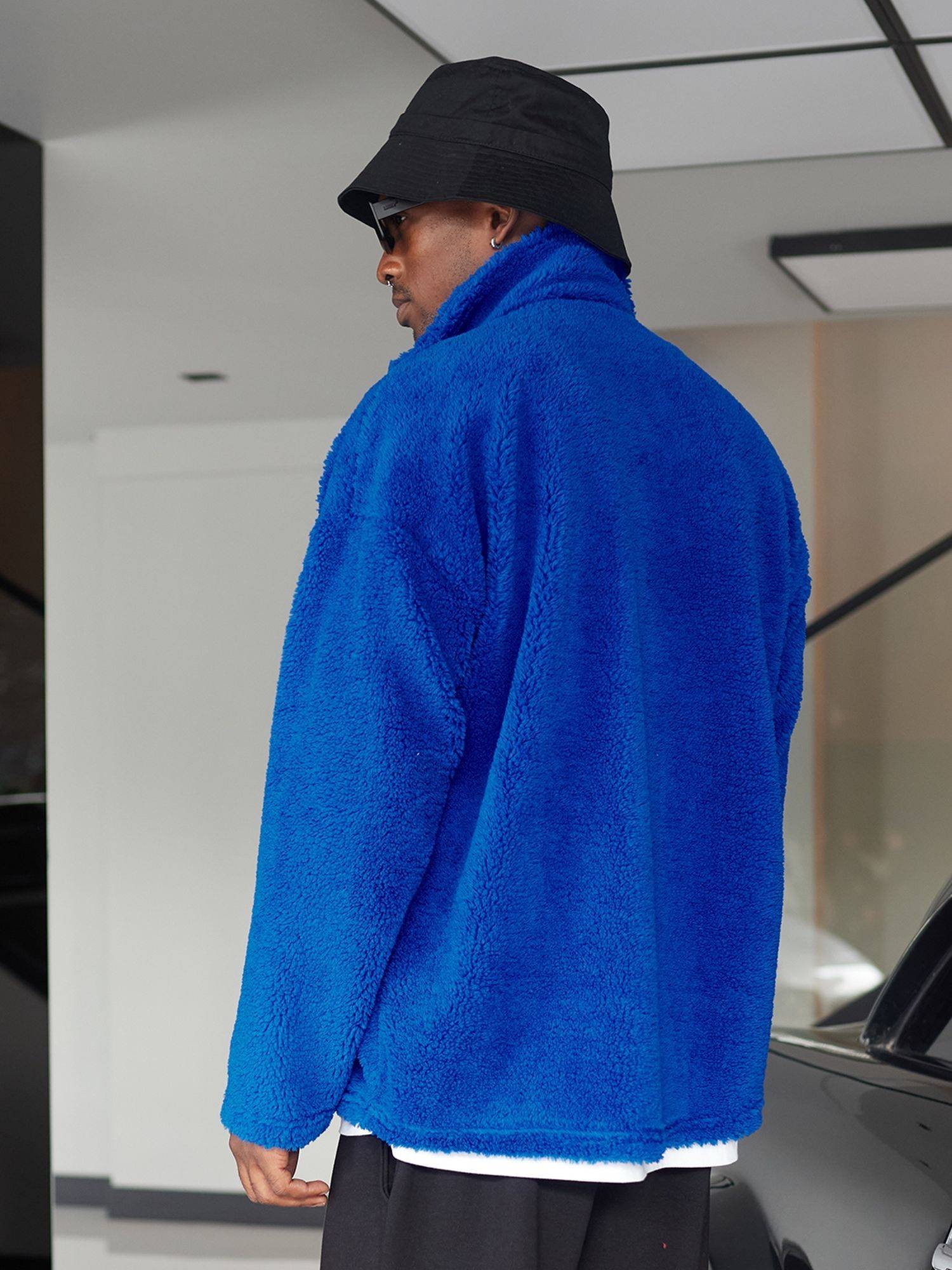 Ossy Homer Oversize Jacke Teddy W Shirt für Herren Teddyfell L Blau