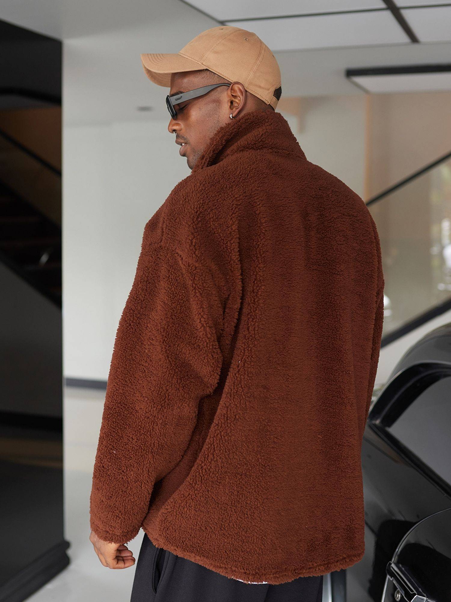 Ossy Homer Oversize Jacke Teddy W Shirt für Herren Teddyfell L Braun