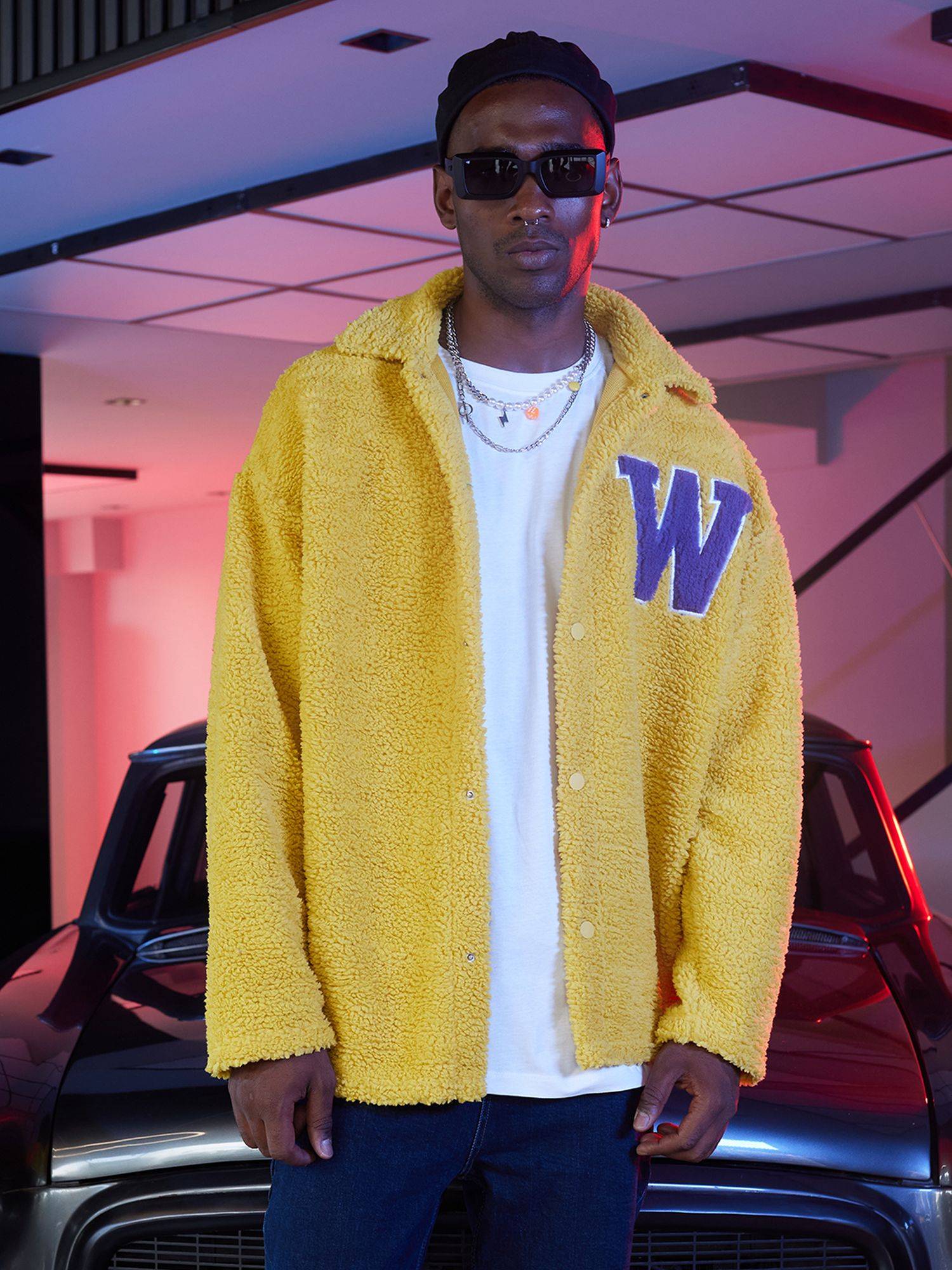 Ossy Homer Oversize Jacke Teddy W Shirt für Herren Teddyfell L Gelb