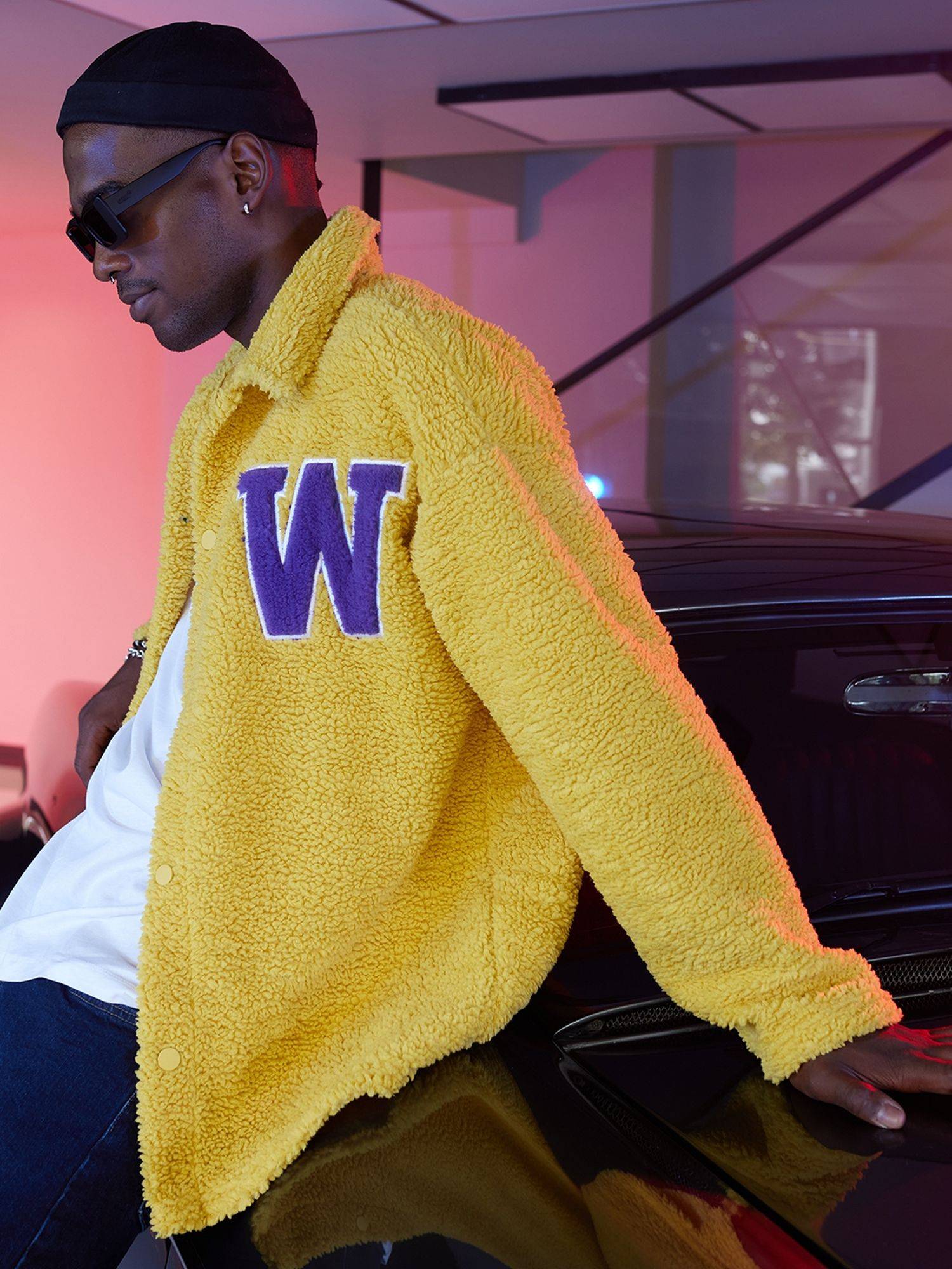 Ossy Homer Oversize Jacke Teddy W Shirt für Herren Teddyfell L Gelb