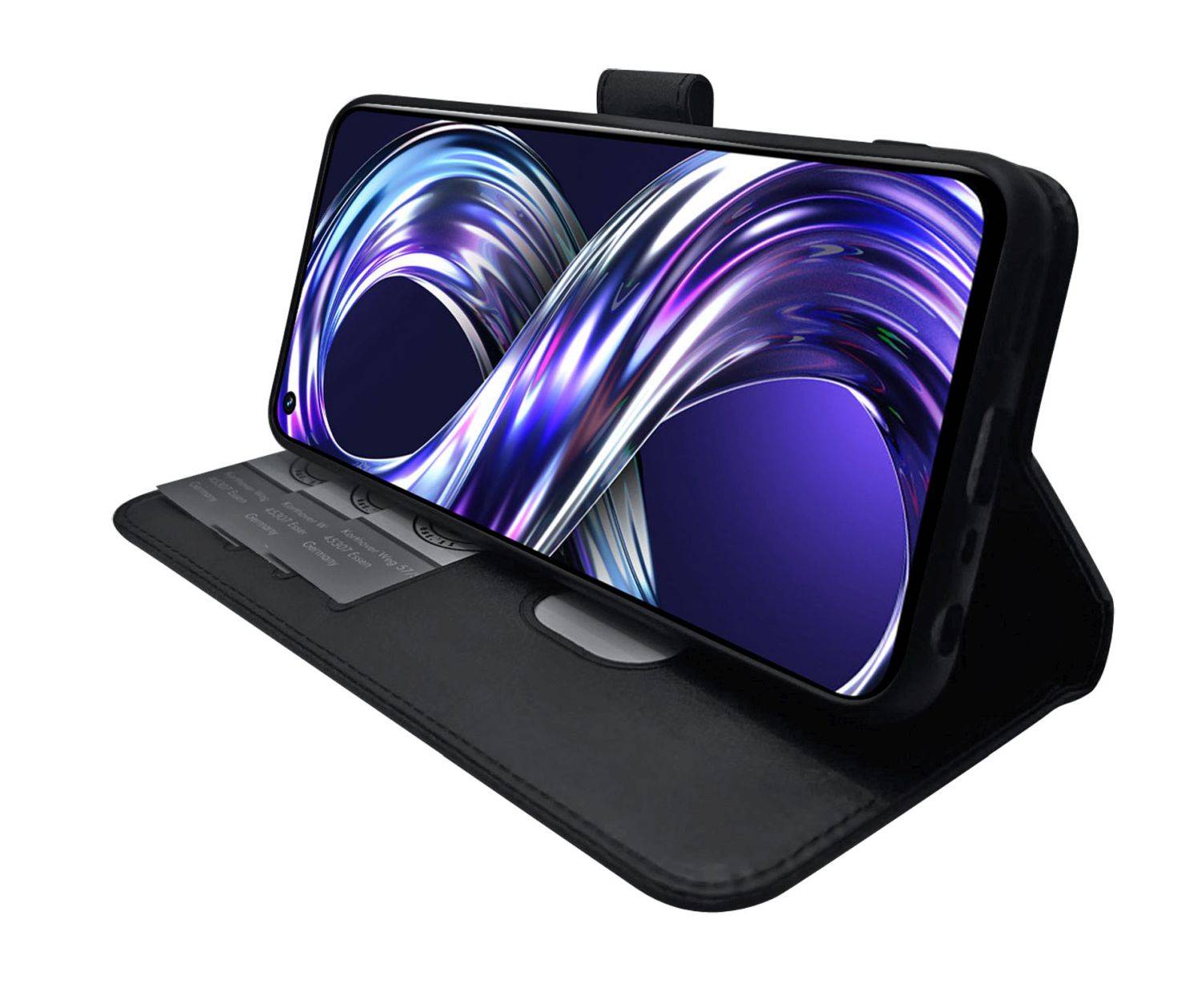 Buch Tasche "Smart" kompatibel mit Realme 8 / 8 Pro Handy Hülle Brieftasche mit Standfunktion, Kartenfach Schwarz