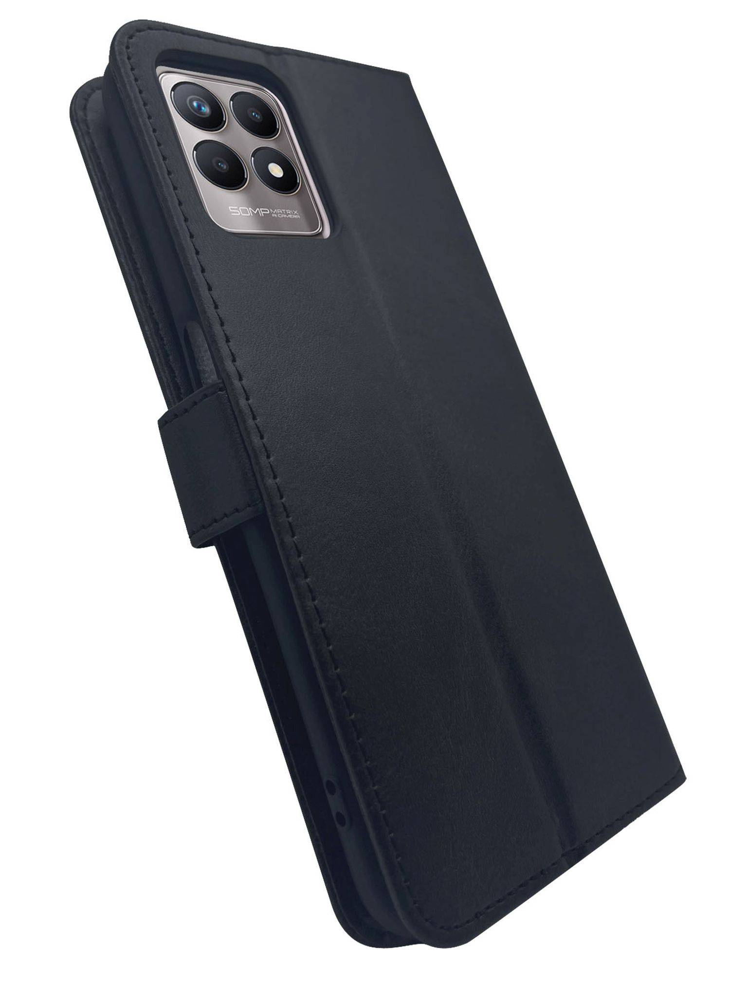 Buch Tasche "Smart" kompatibel mit Realme 8 / 8 Pro Handy Hülle Brieftasche mit Standfunktion, Kartenfach Schwarz