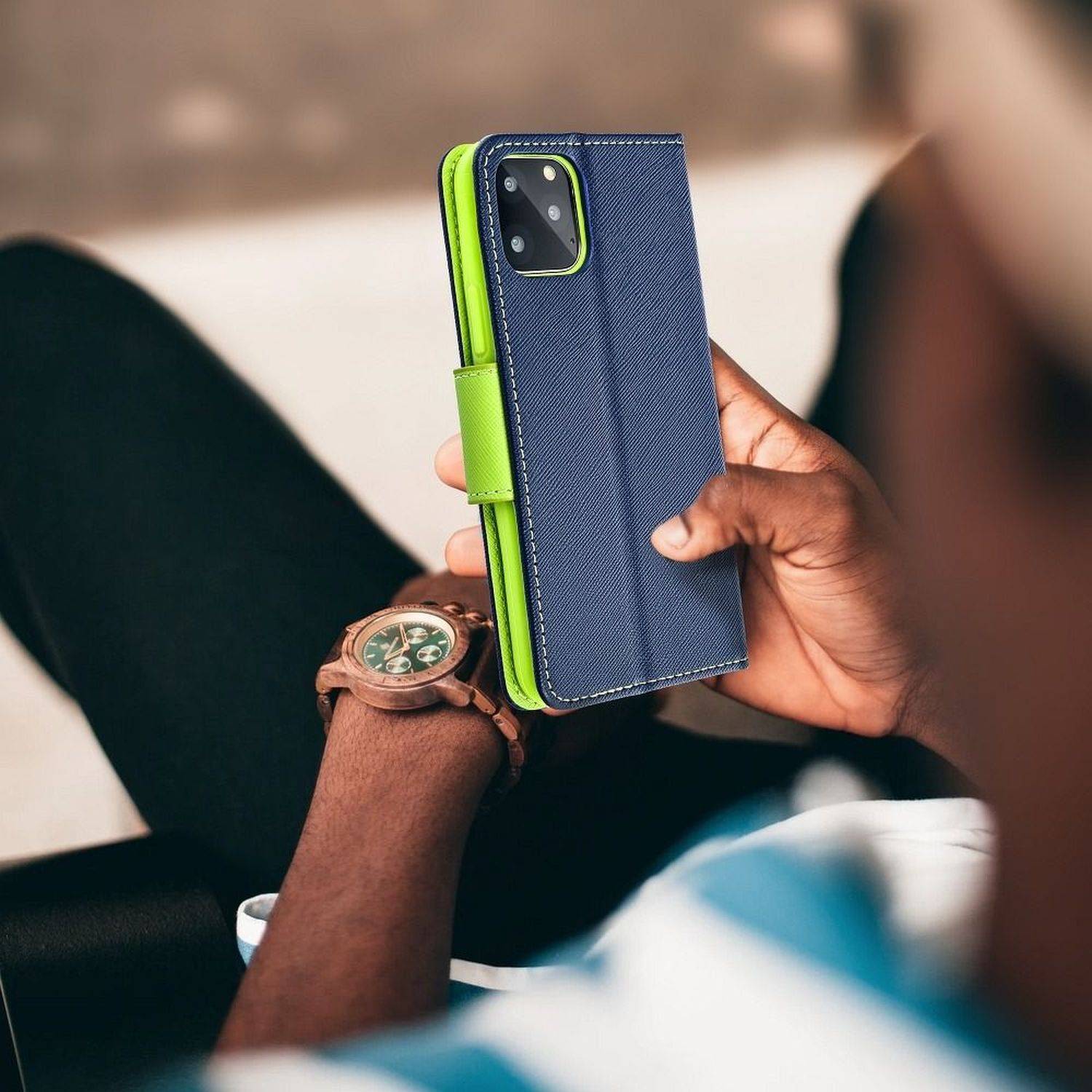 Buch Tasche "Fancy" kompatibel mit SAMSUNG GALAXY M13 4G Handy Hülle Brieftasche mit Standfunktion, Kartenfach Blau-Grün