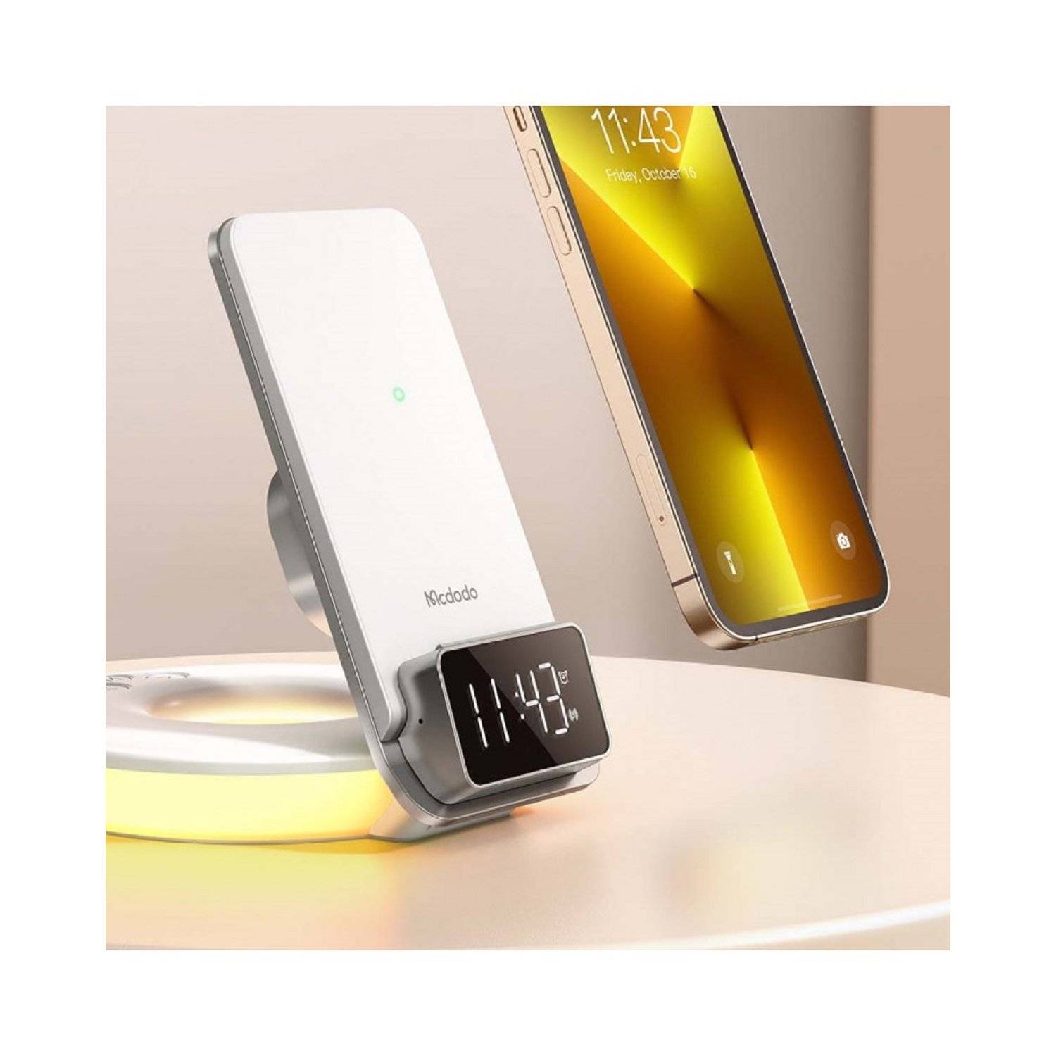 Mcdodo Noche Series CH-1610 15W induktives Ladegerät/Lampe/Wecker/Uhr Schnellladung Ladegerät Weiß