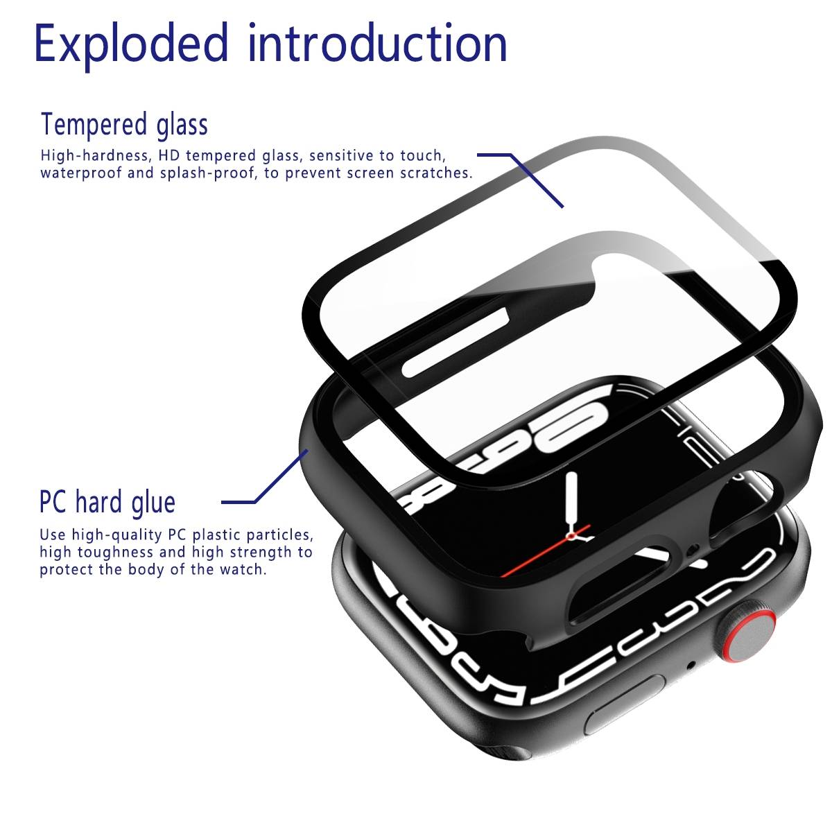 Für Apple Watch 9 8 7 41mm 2 in 1 Schock TPU Silikon Hülle + Hart Glas