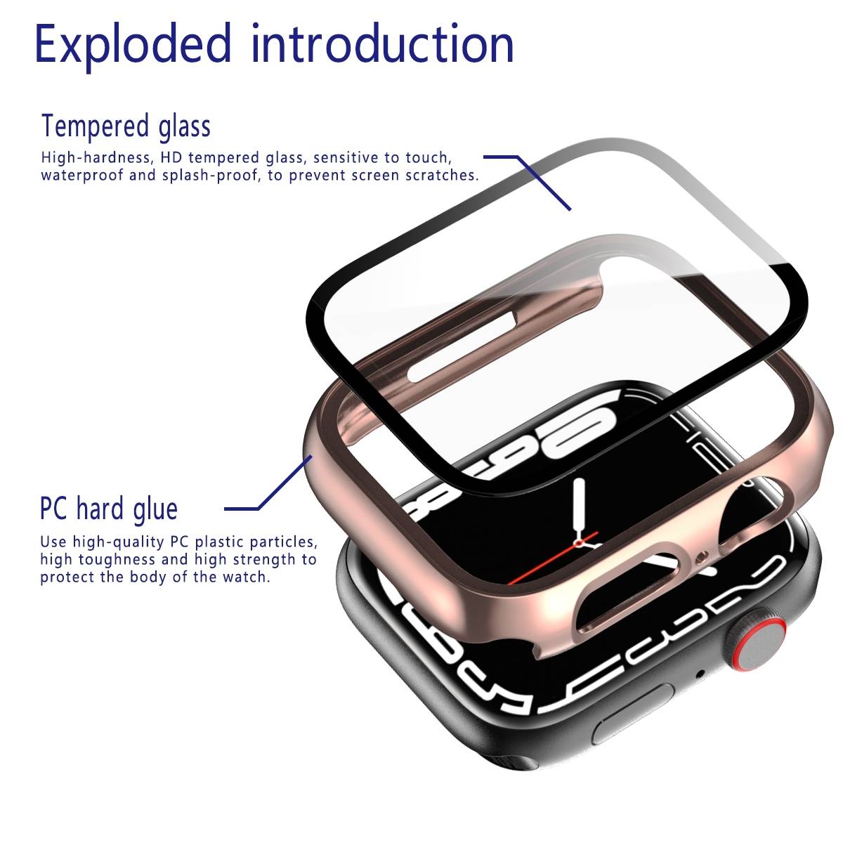 Für Apple Watch 9 8 7 41mm 2 in 1 Schock TPU Silikon Hülle + Hart Glas