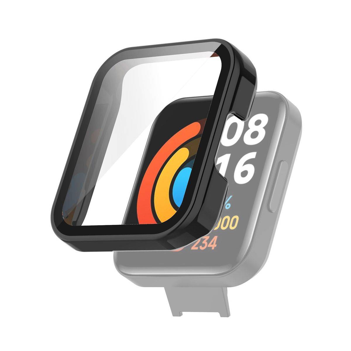 Für Xiaomi Redmi Watch 2 Lite 2 in 1 Shockproof TPU Silikon Hülle Cover + H9 Hart Glas Schwarz
