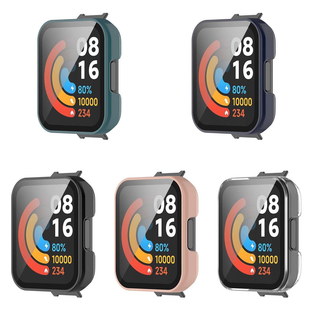 Für Xiaomi Redmi Watch 2 Lite 2 in 1 Shockproof TPU Silikon Hülle Cover + H9 Hart Glas Schwarz