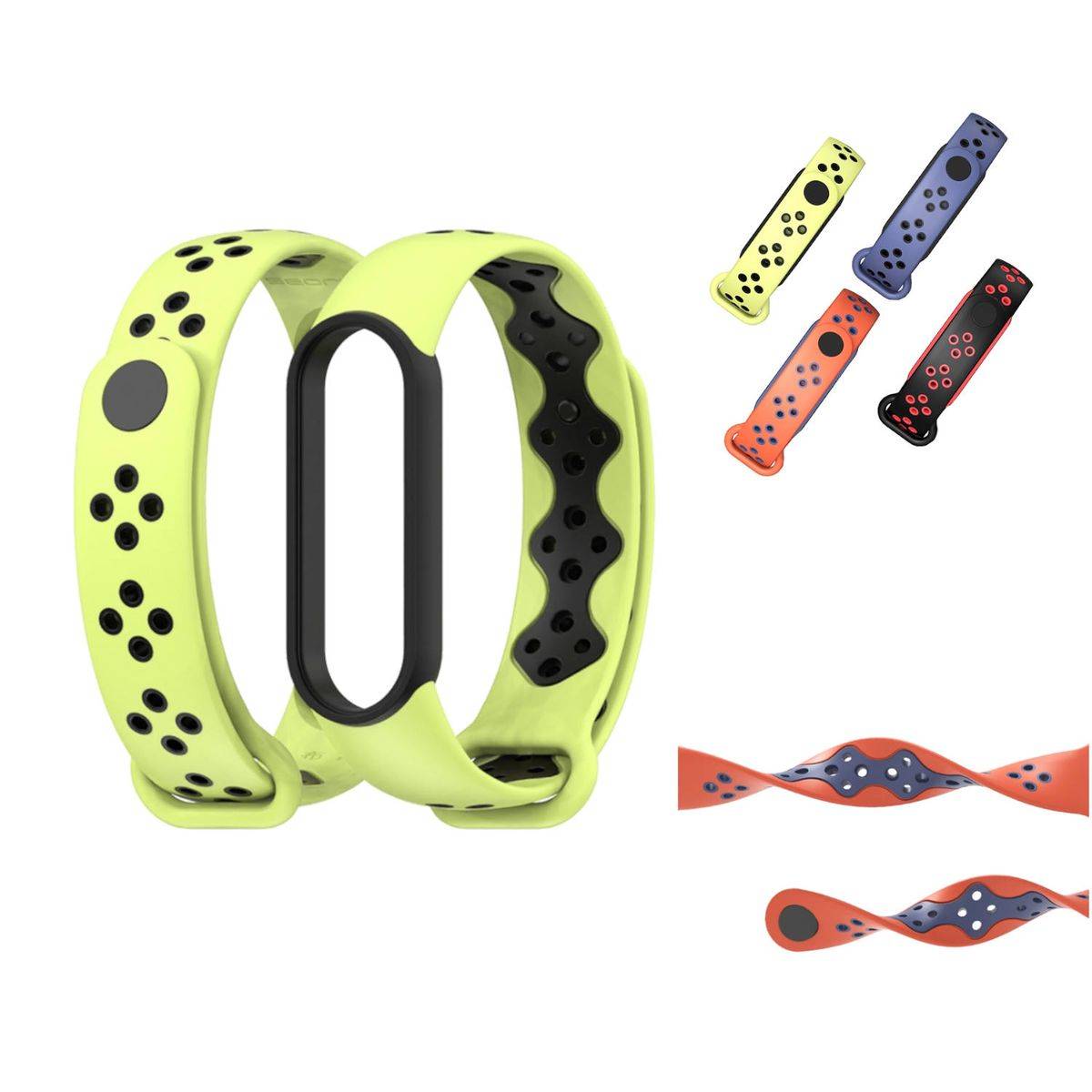 Für Xiaomi Mi Band 5 / 6 / 7 Kunststoff / Silikon Armband Watch Uhr Grün / Schwarz Ersatz Arm Band