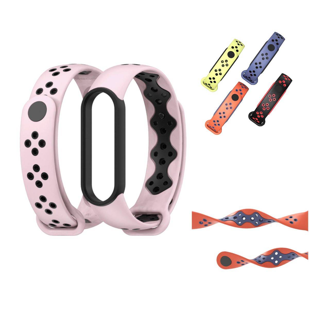 Für Xiaomi Mi Band 5 / 6 / 7 Kunststoff / Silikon Armband Watch Uhr Rosa / Schwarz Ersatz Arm Band