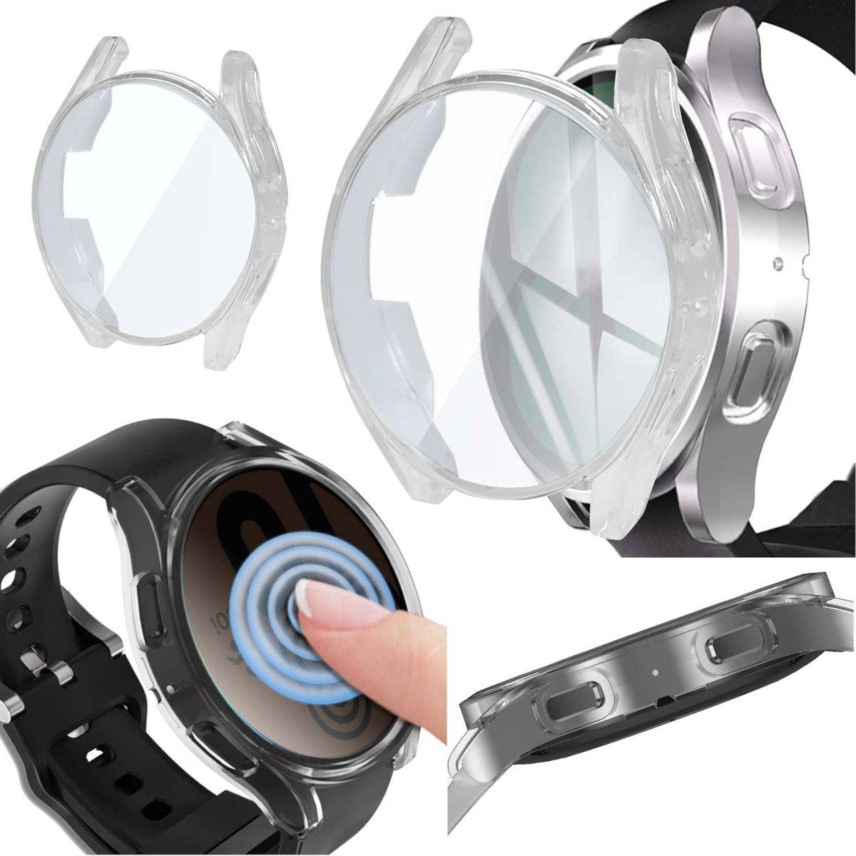 Samsung Galaxy Watch 5 44 mm 360 Grad Schock TPU Silikon Hülle Tasche Etuis Transparent