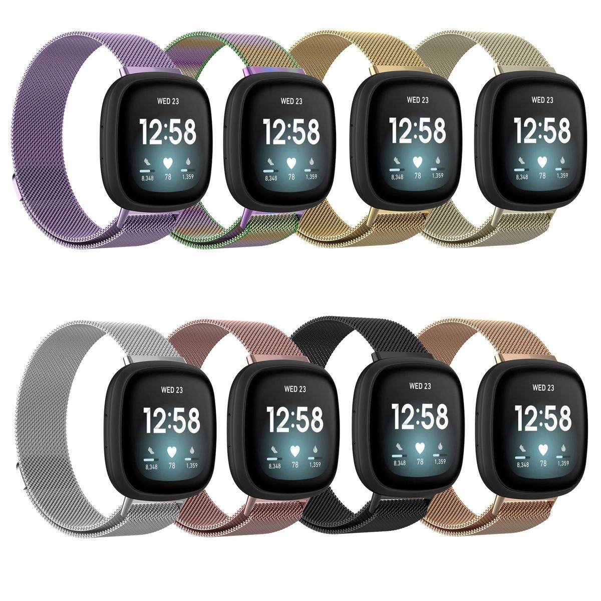 Für Fitbit Versa 4 + 3 / Sense 1+ 2 Magnet Metall Watch Uhr Ersatz Armband Silber