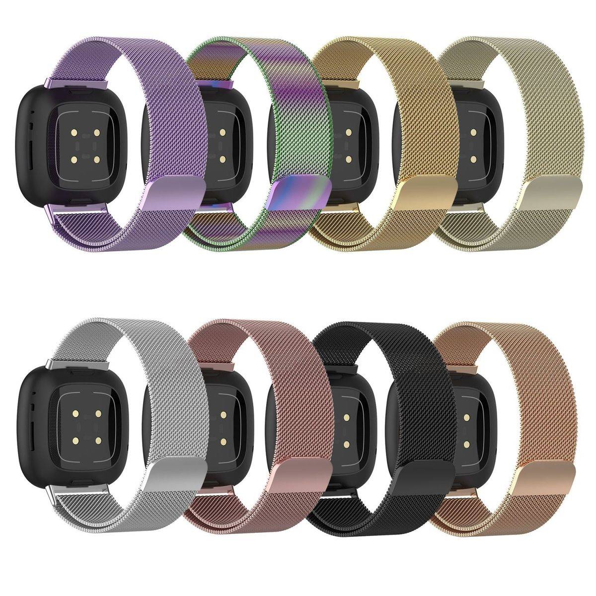 Für Fitbit Versa 4 + 3 / Sense 1+ 2 Magnet Metall Watch Uhr Ersatz Armband Silber
