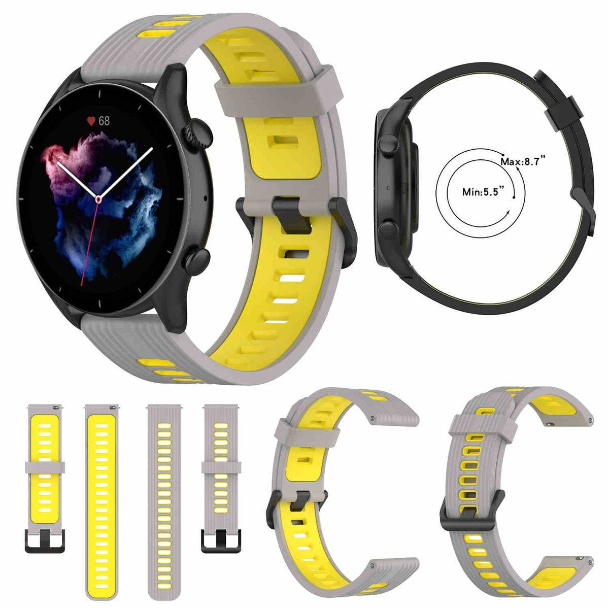 Für Amazfit GTR 4 / GTS 4 Watch Uhr Kunststoff / Silikon Armband Ersatz Arm Band Ersatz Grau / Gelb