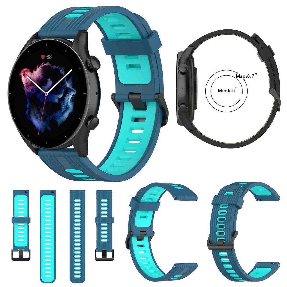 Für Amazfit GTR 4 / GTS 4 Watch Uhr Kunststoff / Silikon Armband Ersatz Arm Band Ersatz Türkis / Blau