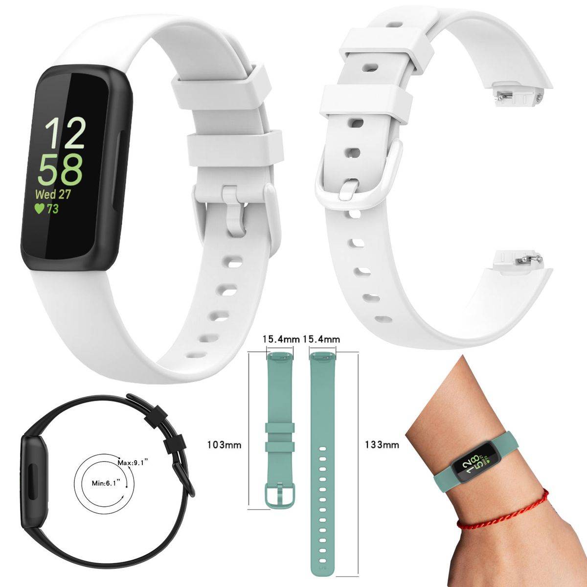 Für Fitbit Inspire 3 Watch Uhr Kunststoff / Silikon Armband Ersatz Arm Band Ersatz Weiß Größe L / Männer