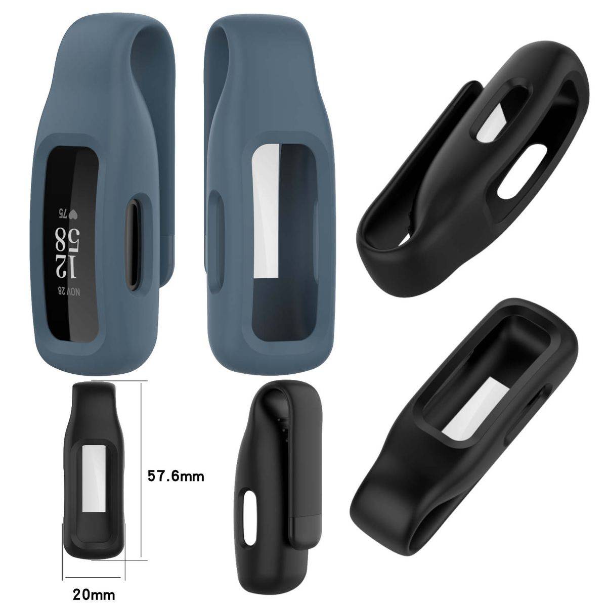 Für Fitbit Inspire 3 Hochwertiges Kunststoff / Stahl / TPU Gehäuse Clip Uhr Watch Smart Sport Hülle Blau/Grau