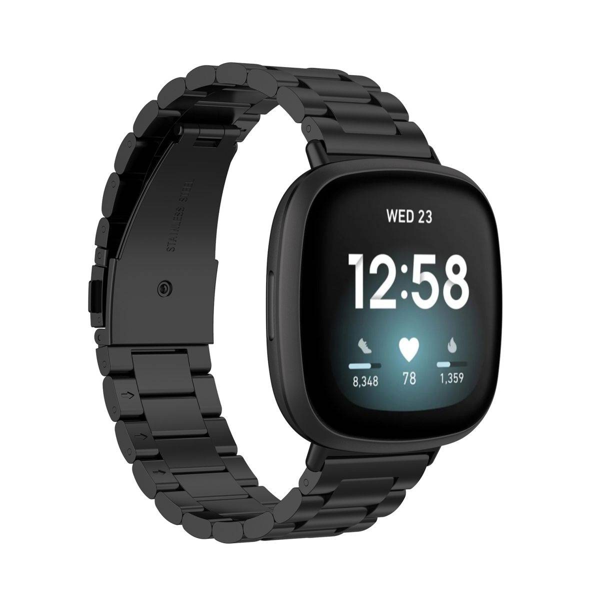 Für Fitbit Versa 4 + 3 /Sense 1 + 2 Stahl Metall Ersatz Schwarz Smart