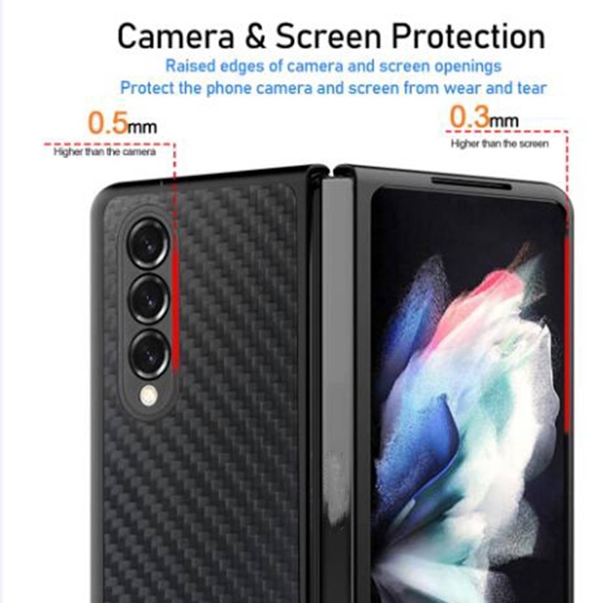 Für Samsung Galaxy Z Fold4 5G Carbon Kunststoff Handy Tasche Hülle Etuis Schwarz