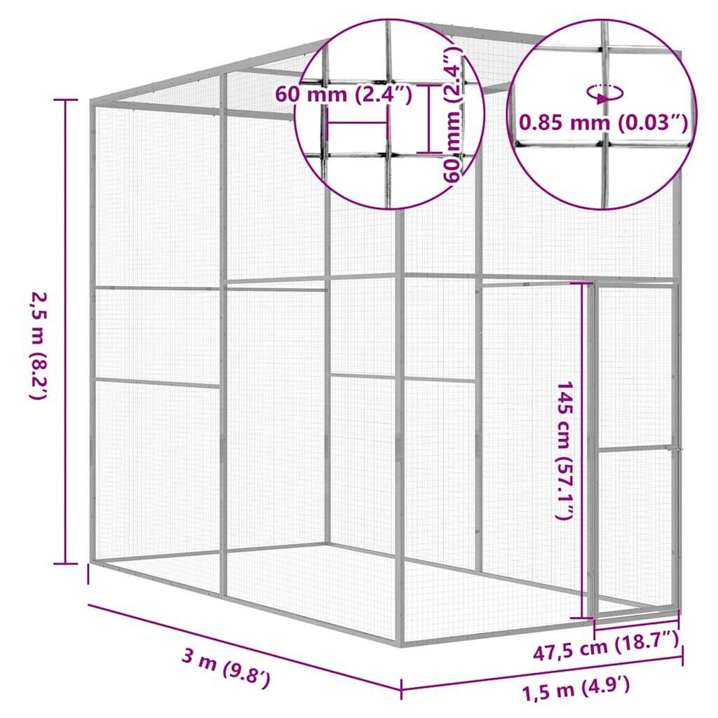 vidaXL Katzenkäfig 3x1,5x2,5 m Verzinkter Stahl
