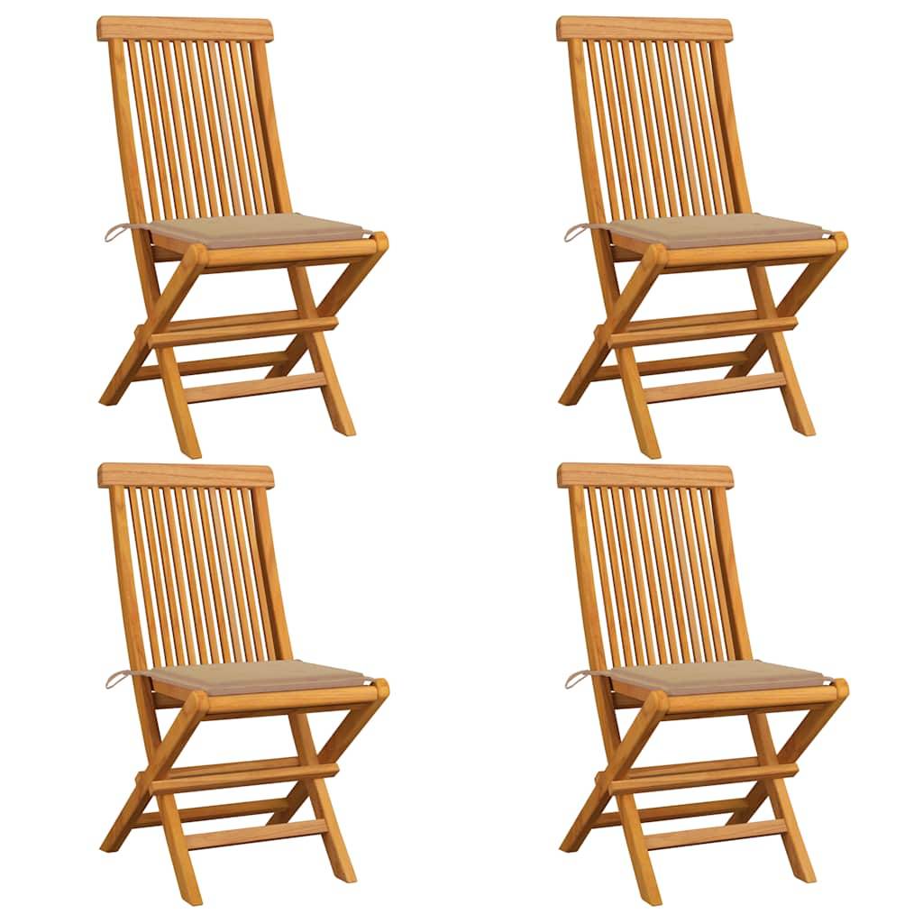 vidaXL Gartenstühle mit Beige Kissen 4 Stk. Teak Massivholz