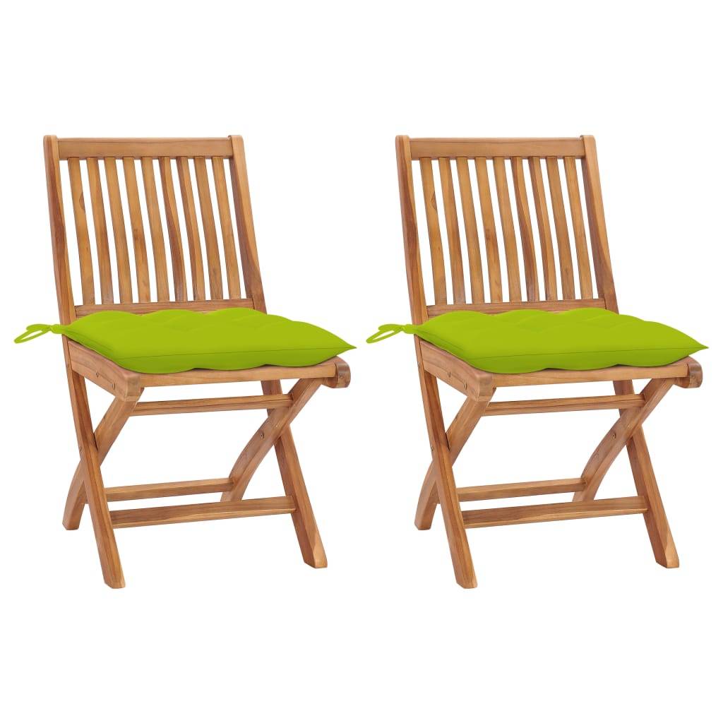 vidaXL Gartenstühle 2 Stk. mit Hellgrünen Kissen Massivholz Teak
