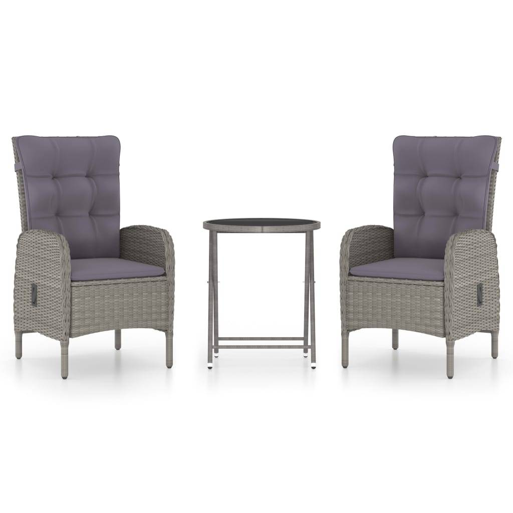 vidaXL 3-tlg. Bistro-Set Poly Rattan und Glas Grau