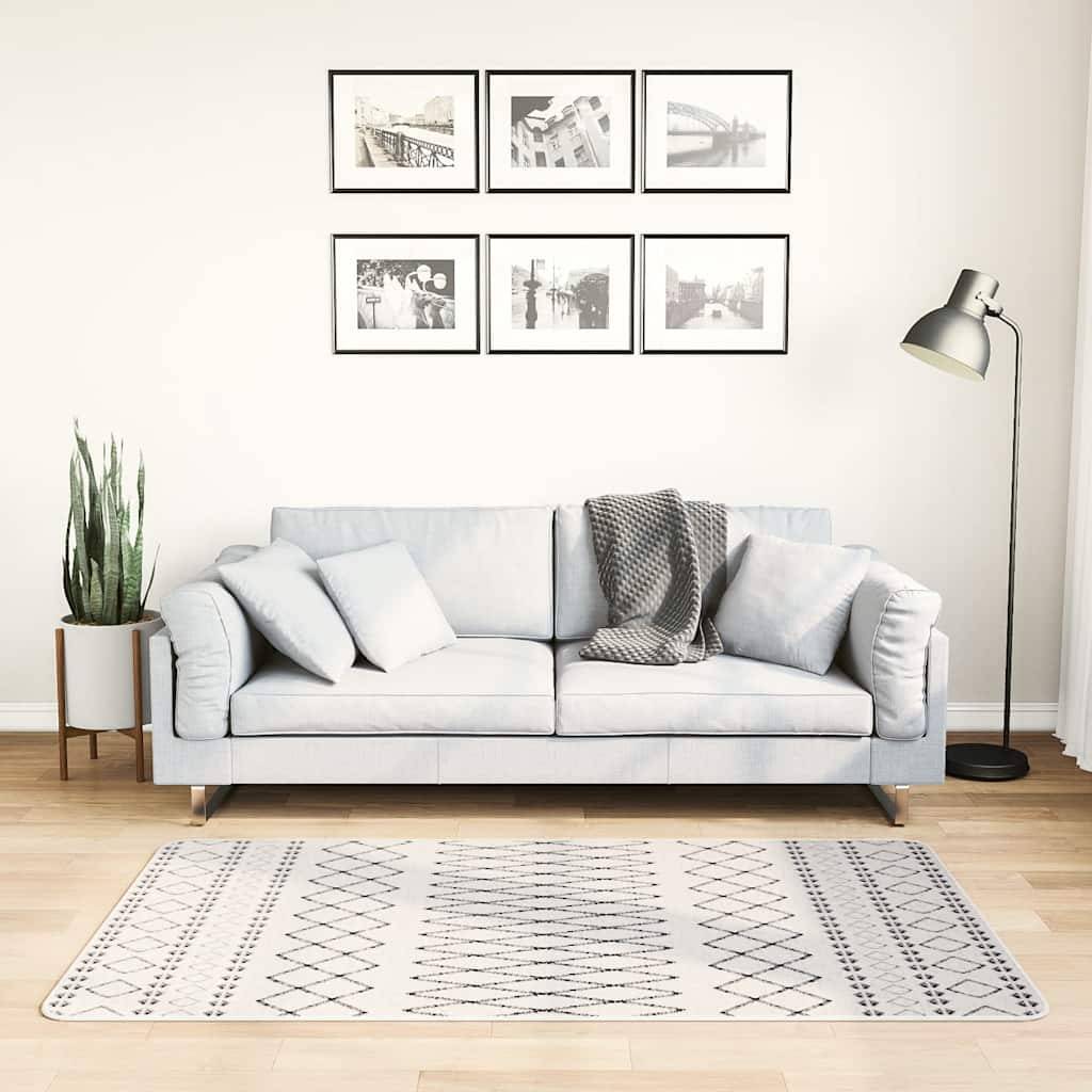 vidaXL Teppich Waschbar 80x150 cm Schwarz und Weiß Rutschfest