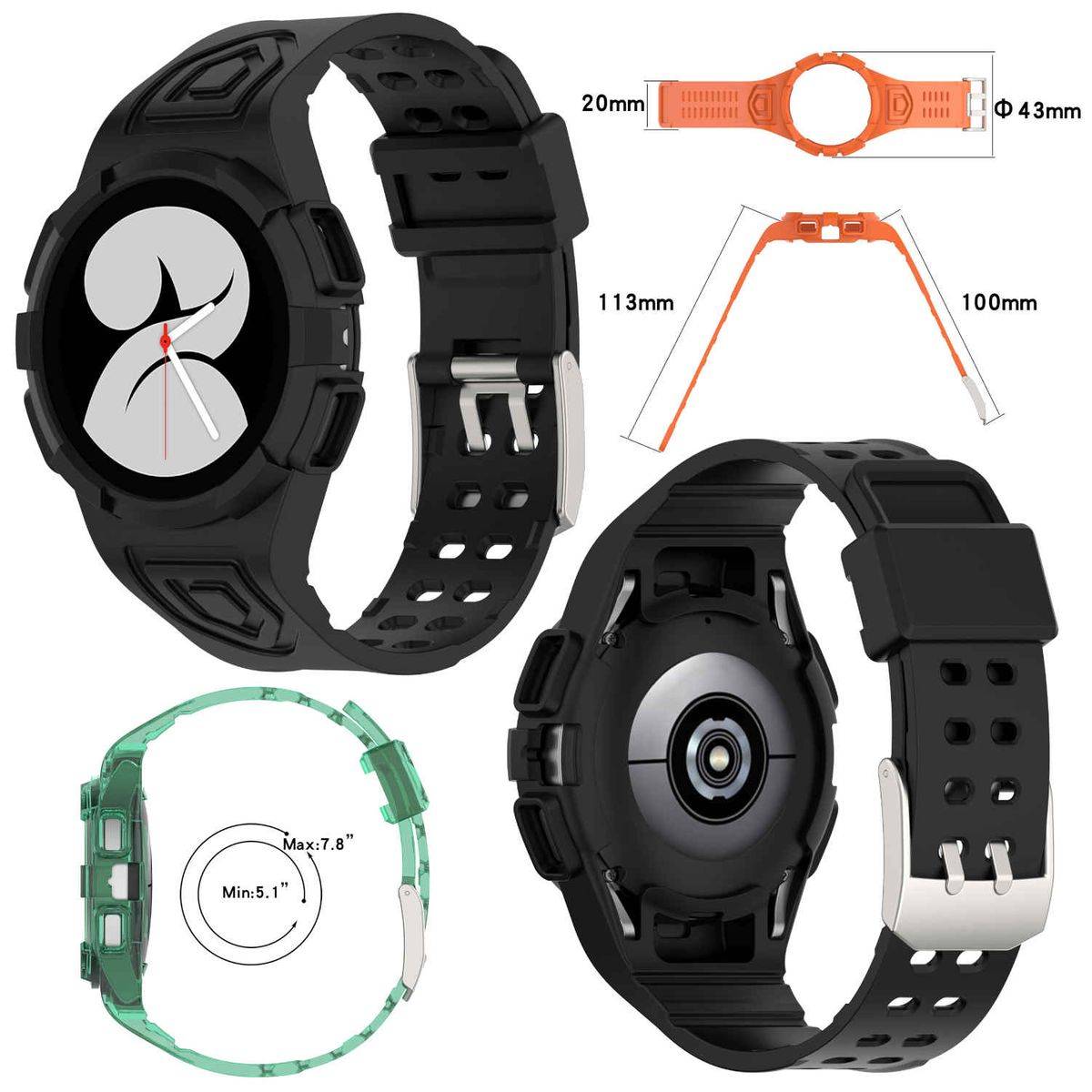 Für Samsung Galaxy Watch 4 Classic 46mm Kunststoff / Silikon Armband mit Gehäuse-Schutz Watch Uhr Schwarz Ersatz Arm Band